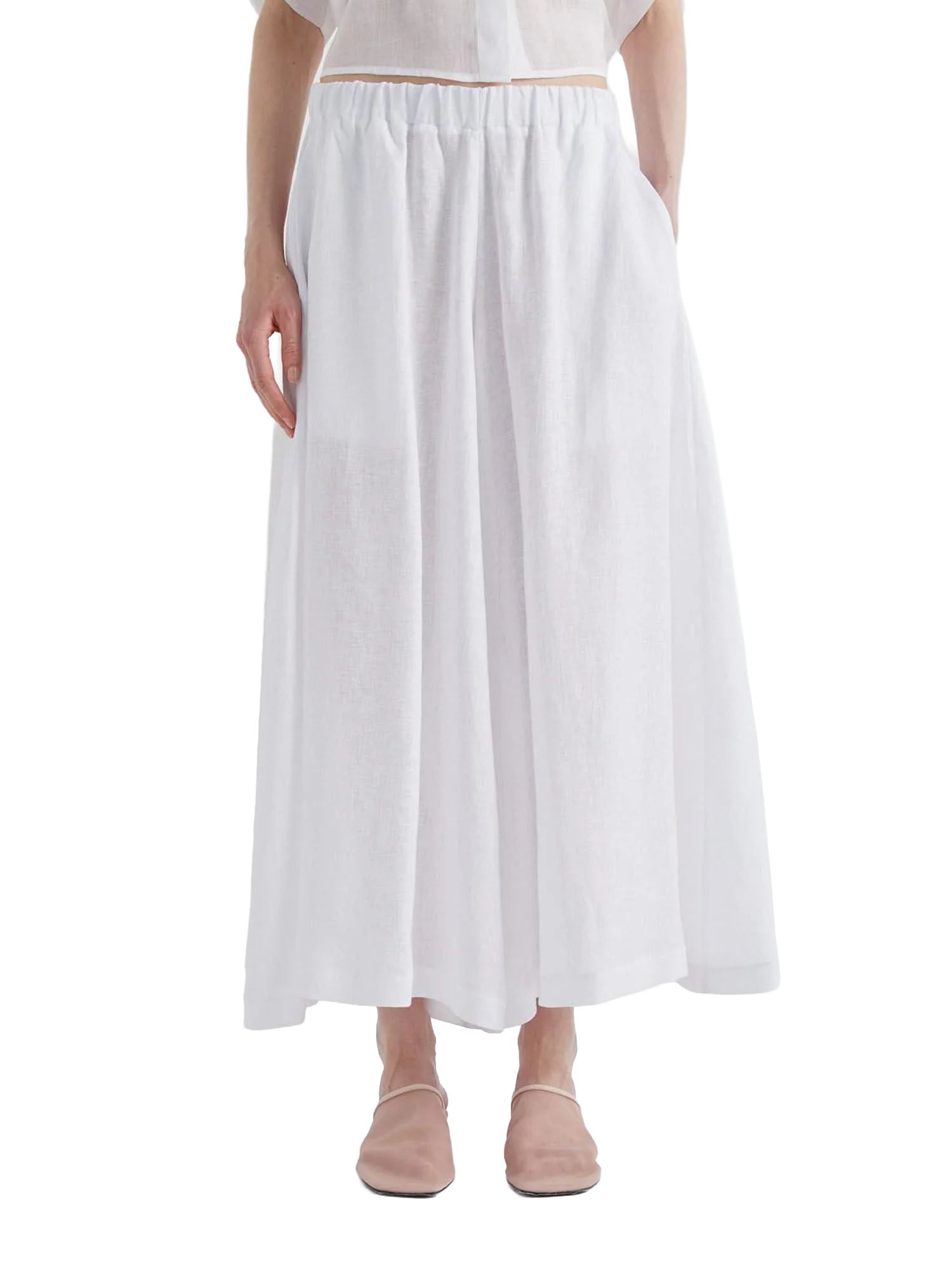 Meimei J. Pantalone Ampio in Puro Lino Bianco