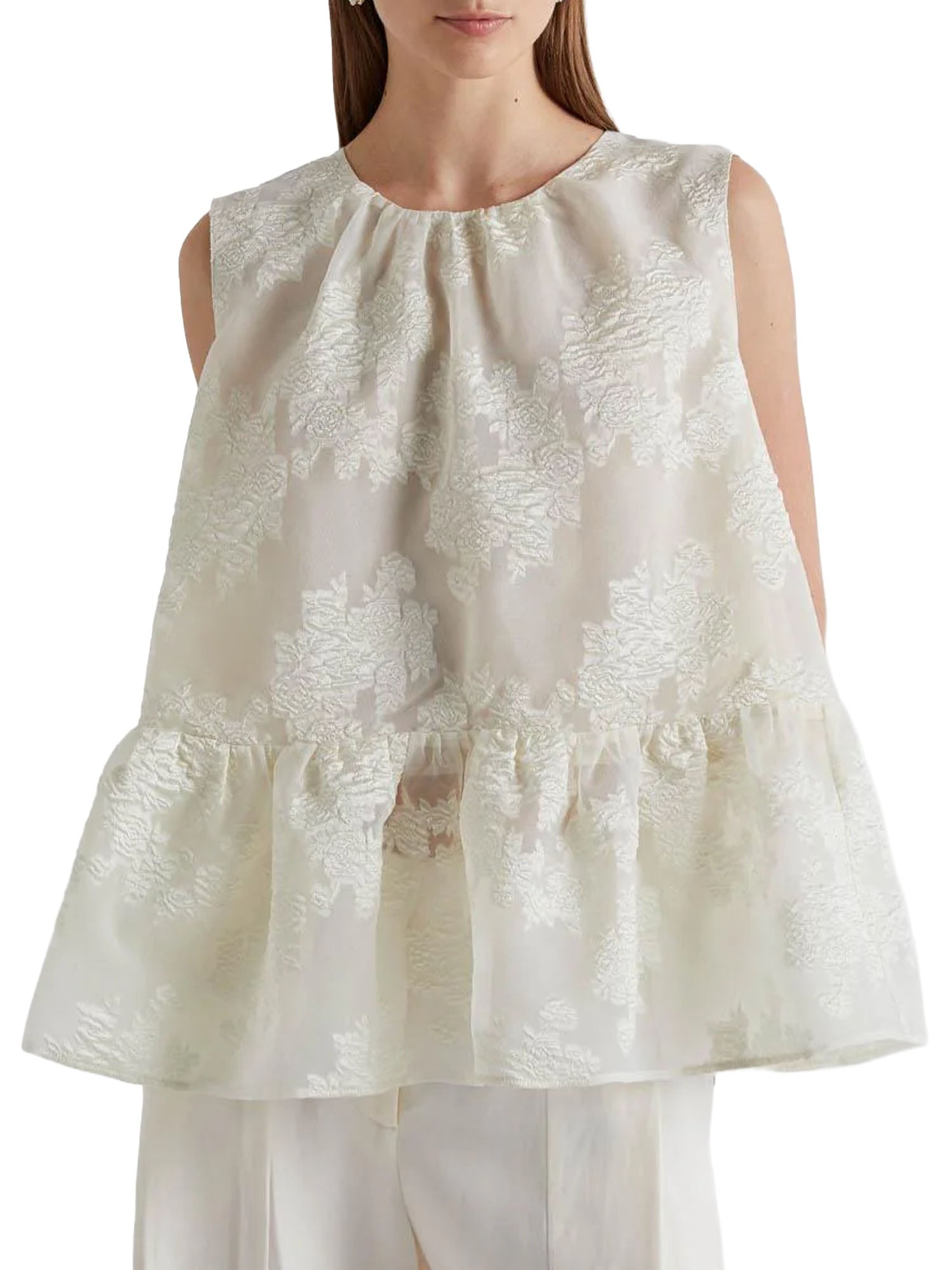 Meimei J. Blusa con Balze in Fil Coupe Bianco