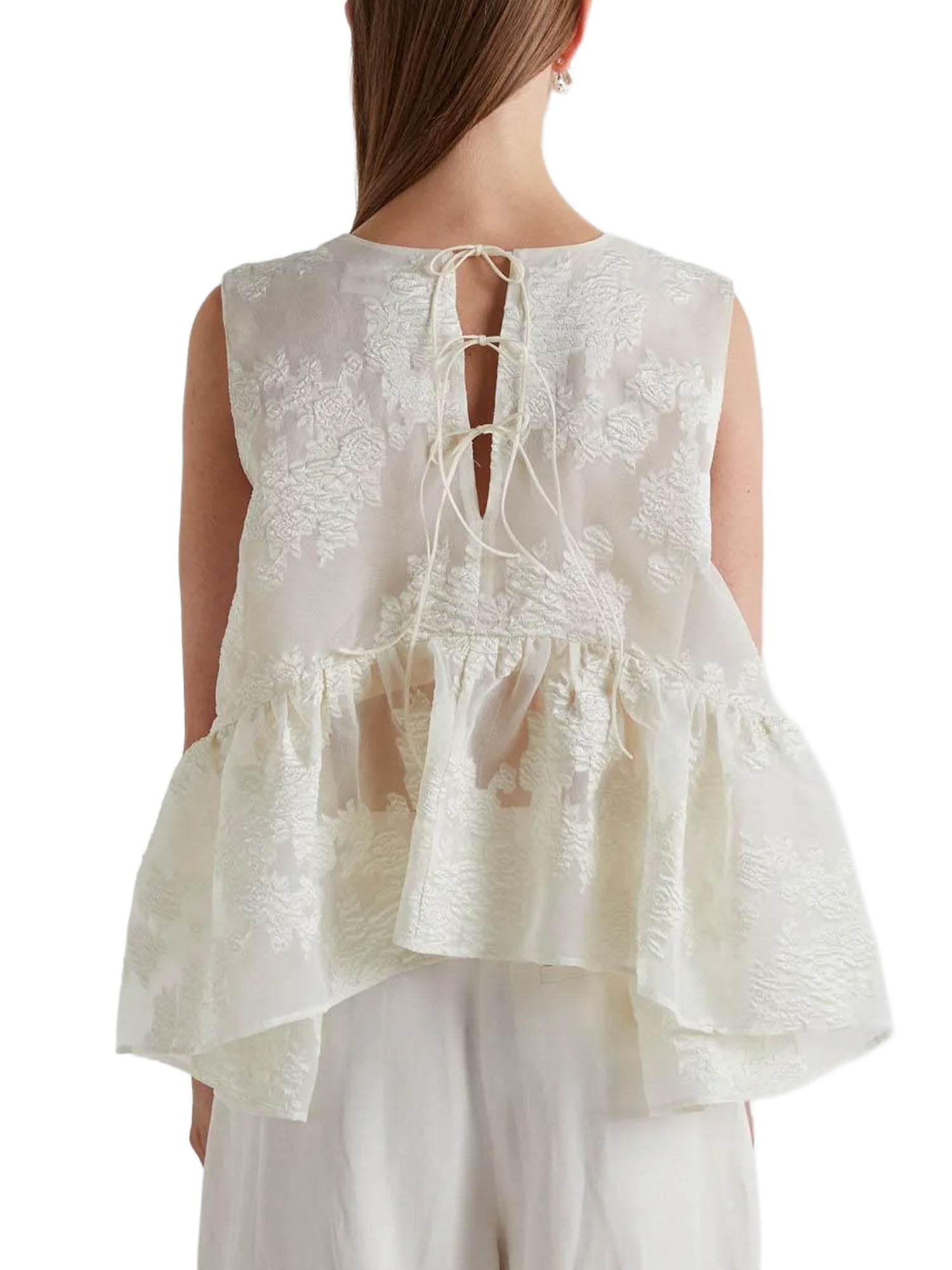 Meimei J. Blusa con Balze in Fil Coupe Bianco