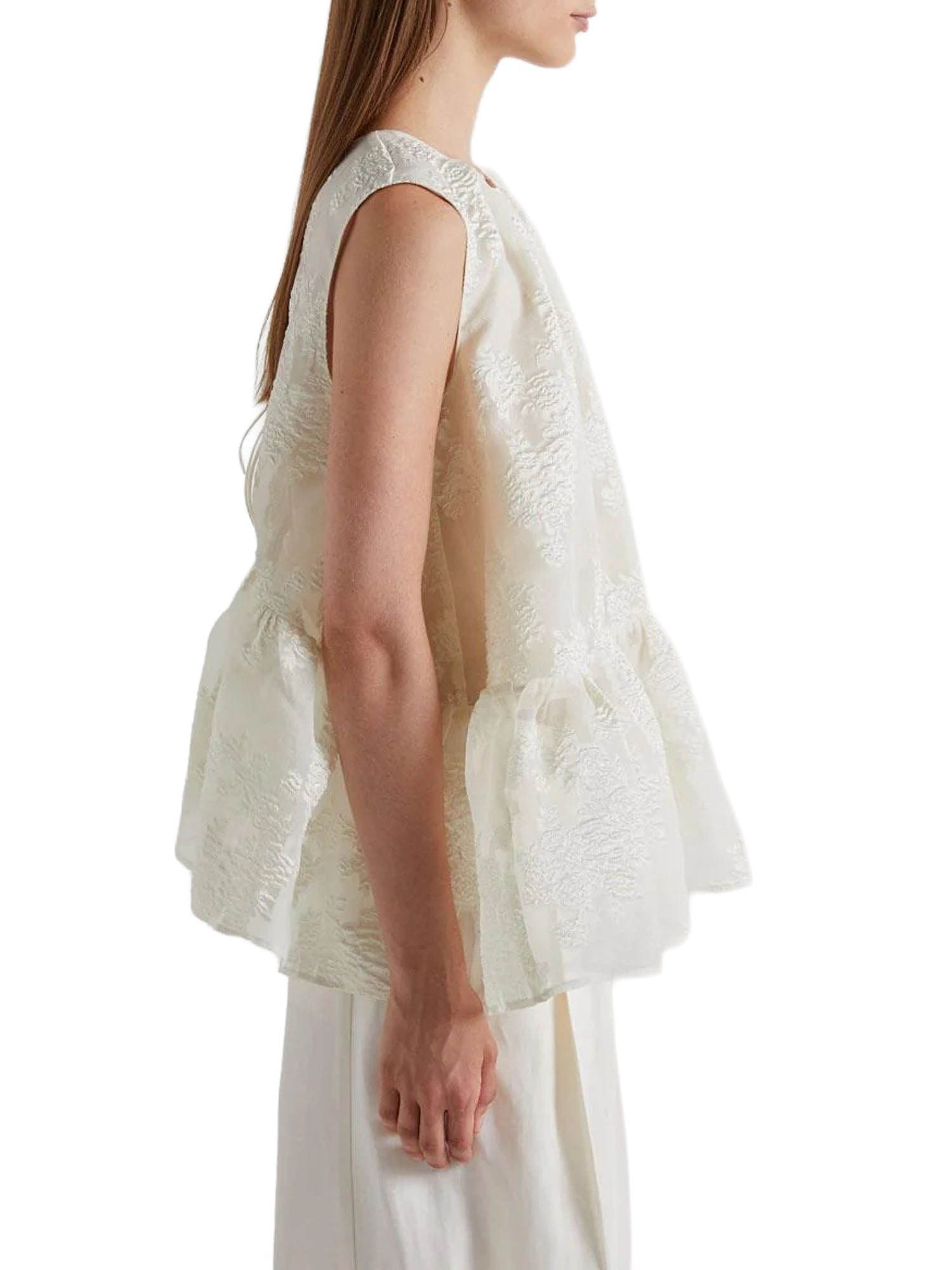 Meimei J. Blusa con Balze in Fil Coupe Bianco