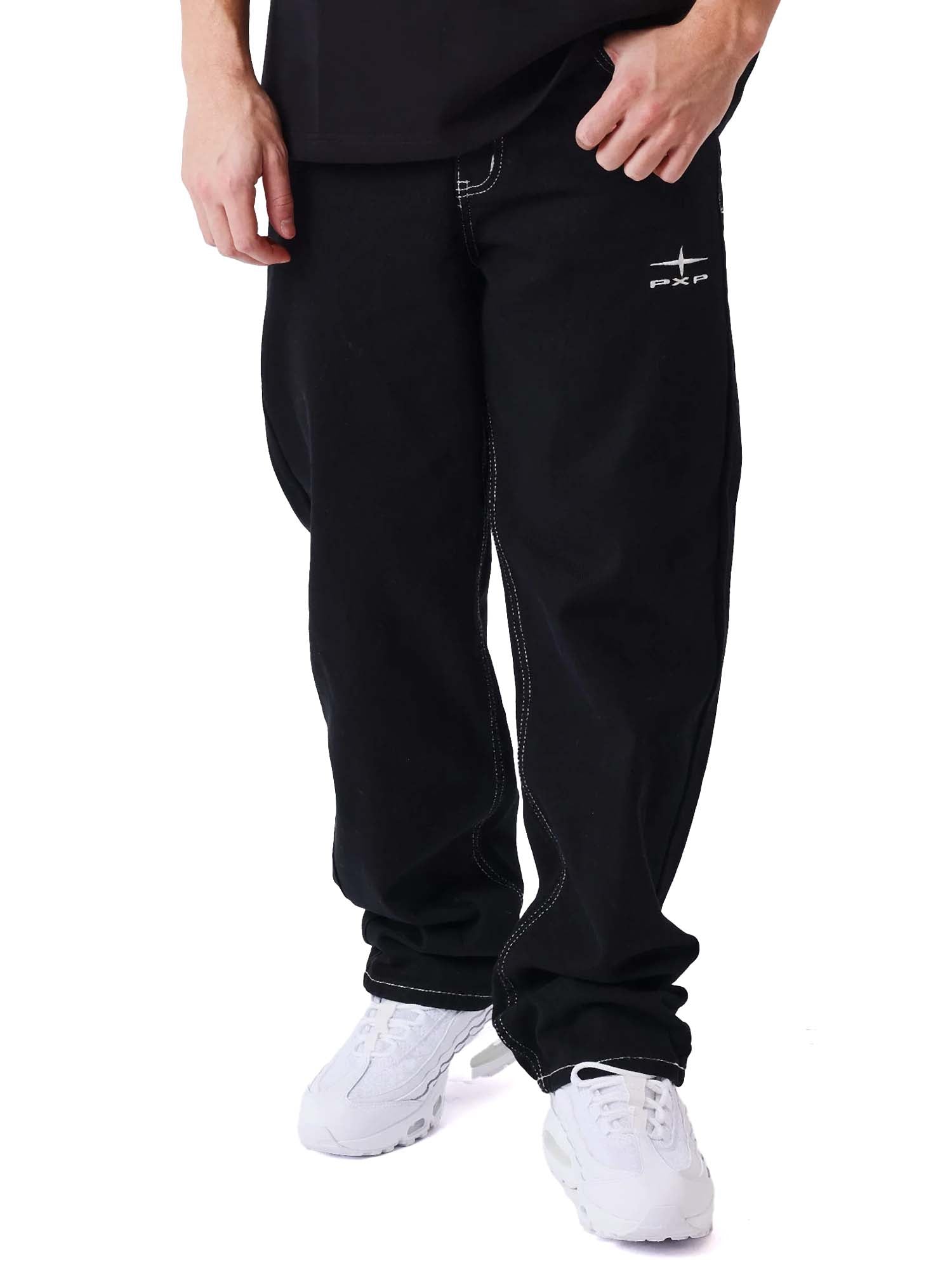 Project X Paris Jean brodé florales stitch Nero