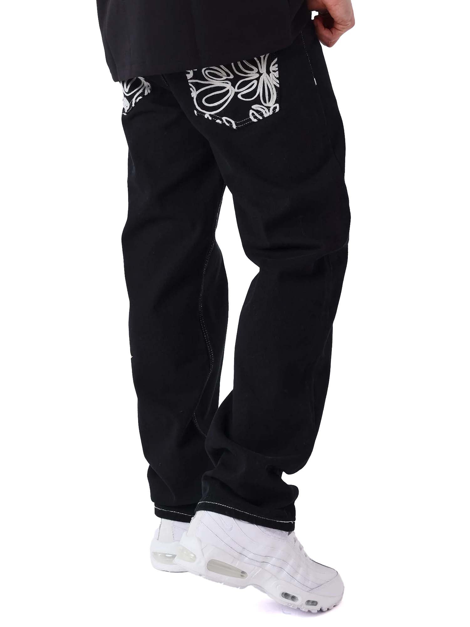 Project X Paris Jean brodé florales stitch Nero