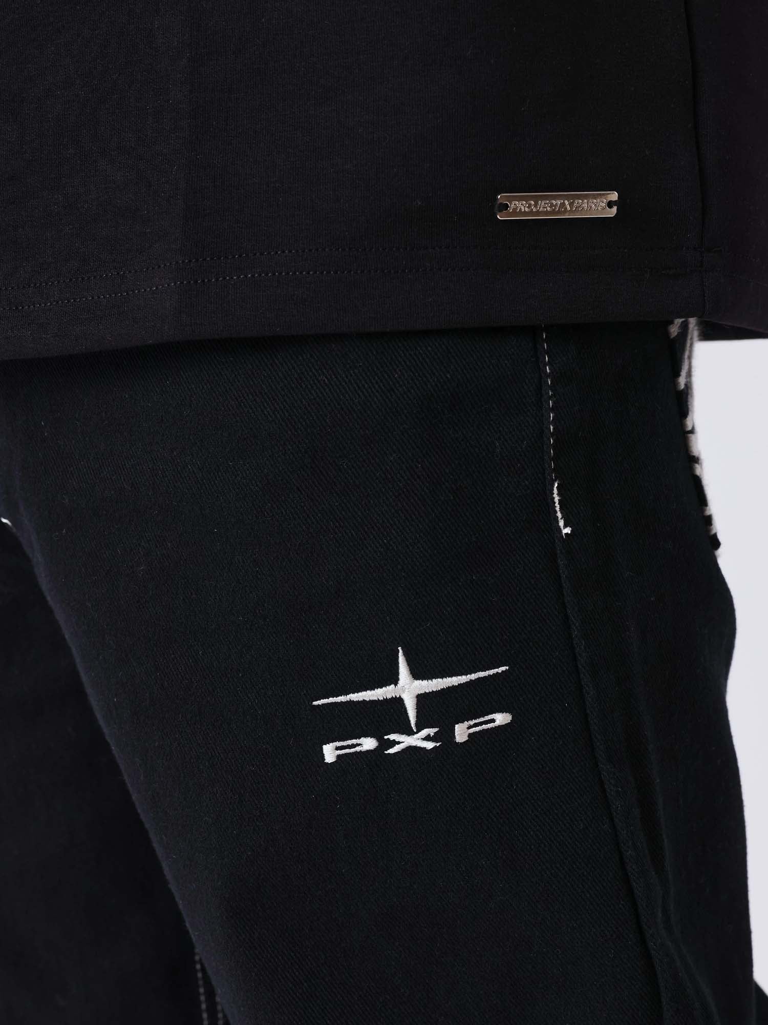 Project X Paris Jean brodé florales stitch Nero