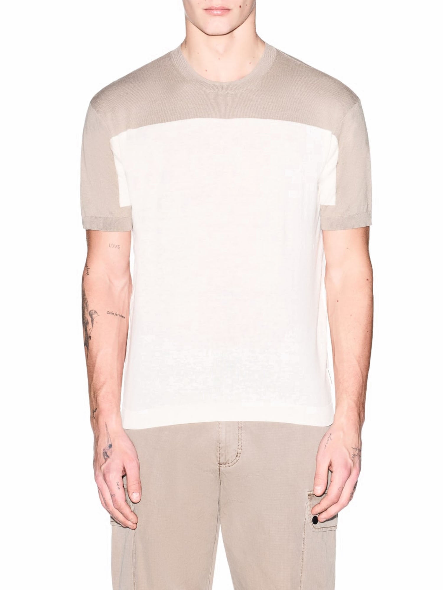 Armani Exchange Top in Maglia di Lino e Cotone Leggero Beige