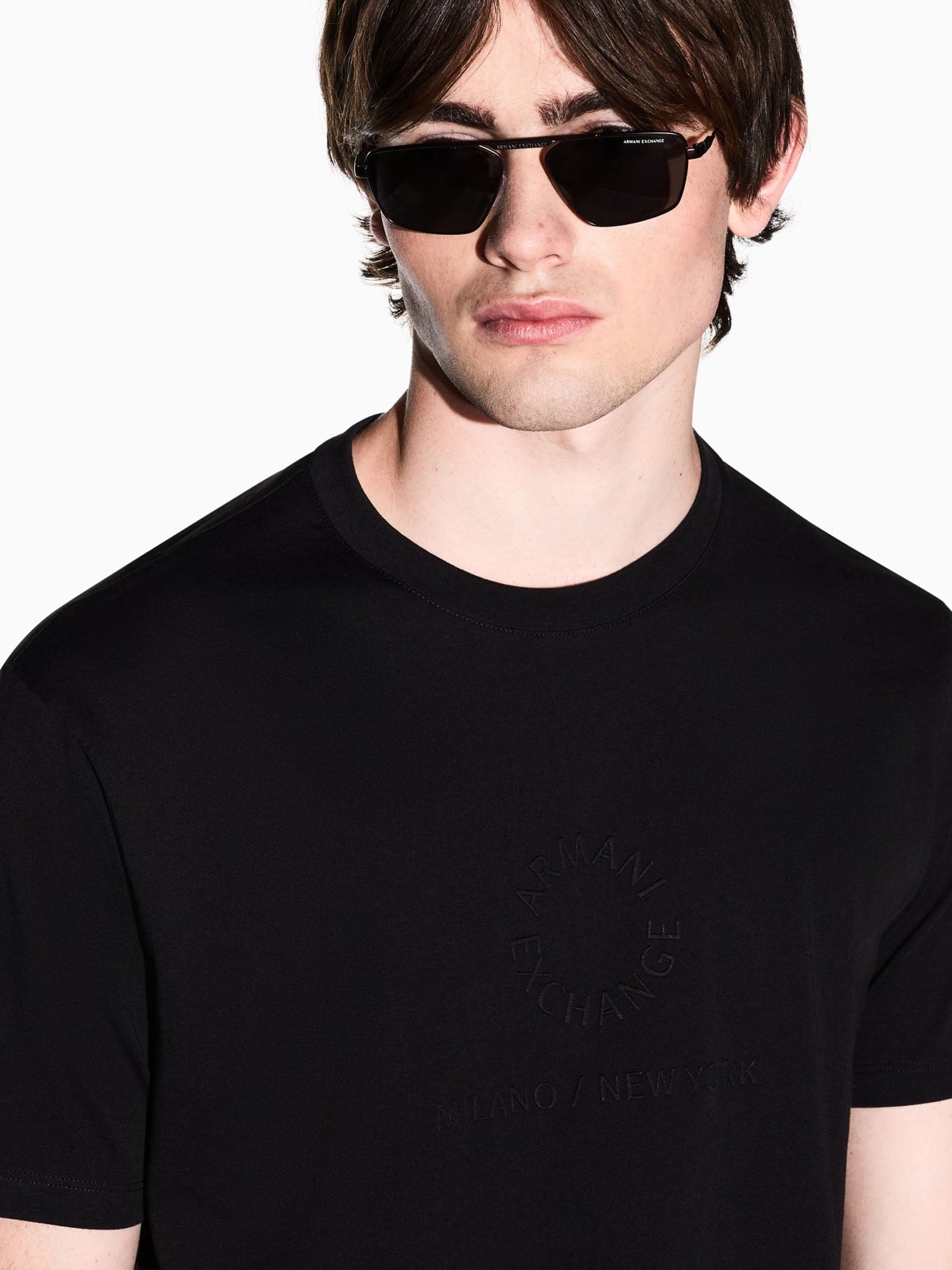 Armani Exchange T-shirt Regular Fit in Jersey di Cotone Nero