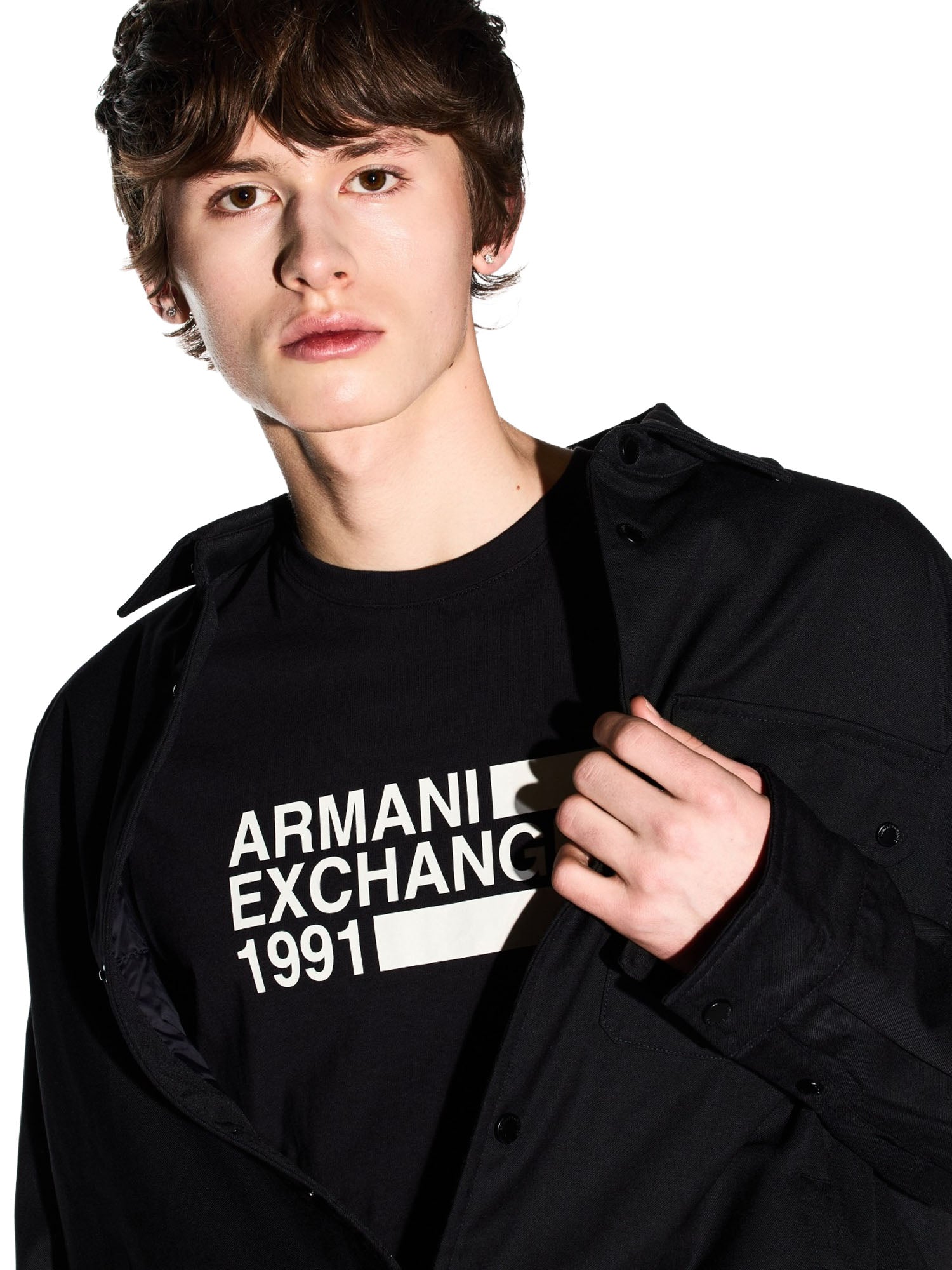 Armani Exchange T-shirt Slim Fit in Jersey di Cotone Nero