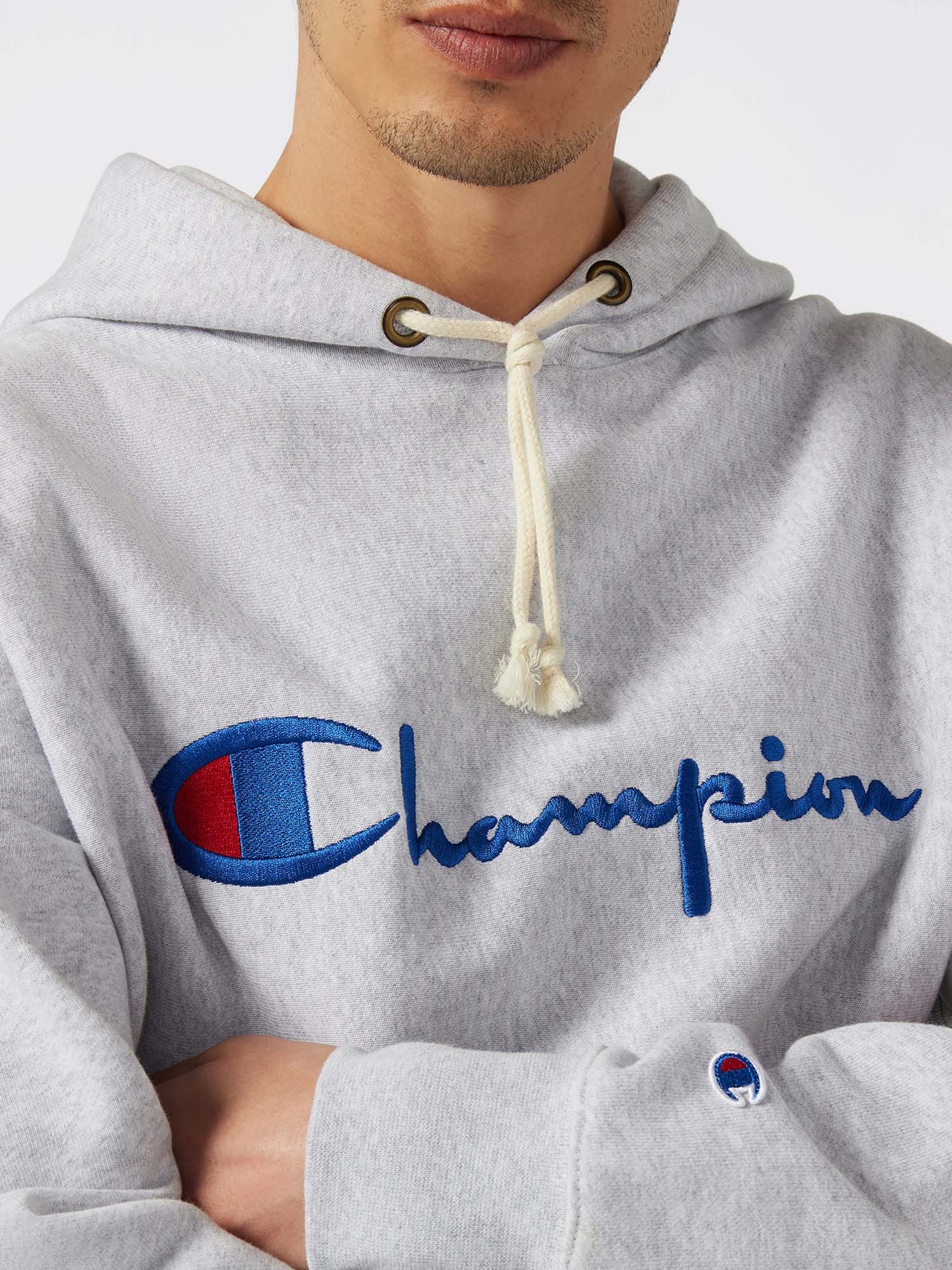Champion Felpa Leggera con Cappuccio Reverse Weave da Uomo Grigio