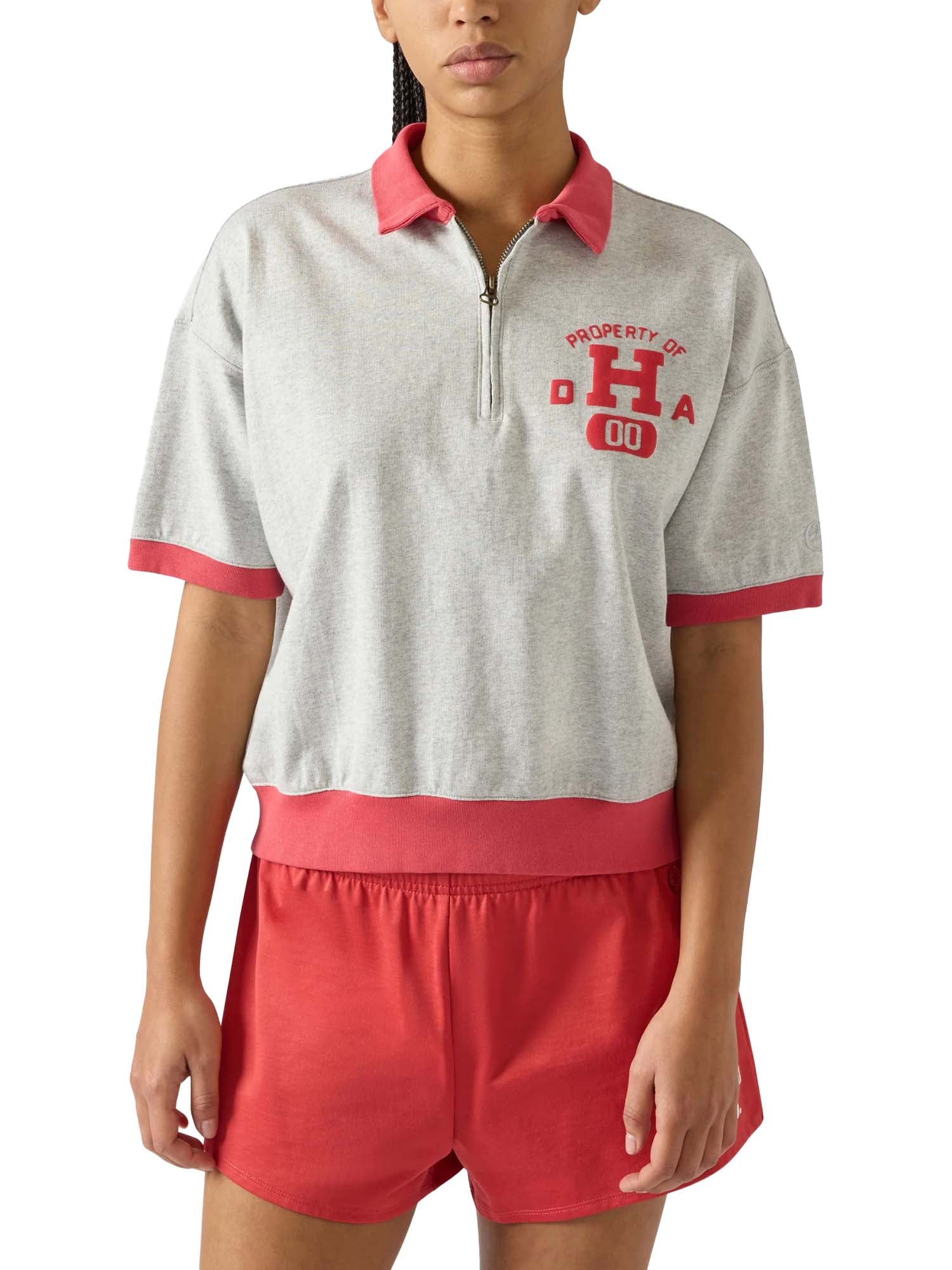 Champion Polo T-Shirt Mezza Zip da Donna Time Capsule Grigio