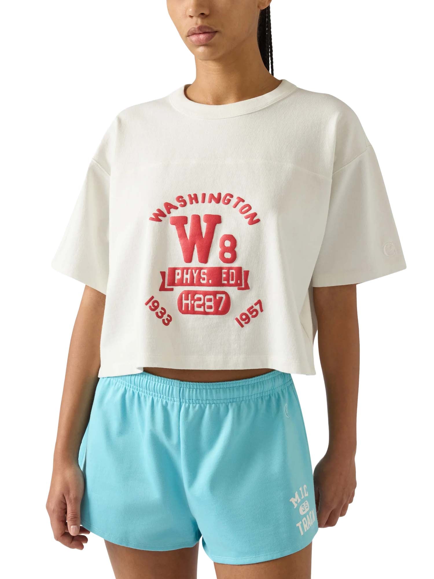 Champion T-Shirt Crop Girocollo in Jersey da Donna Time Capsule Bianco