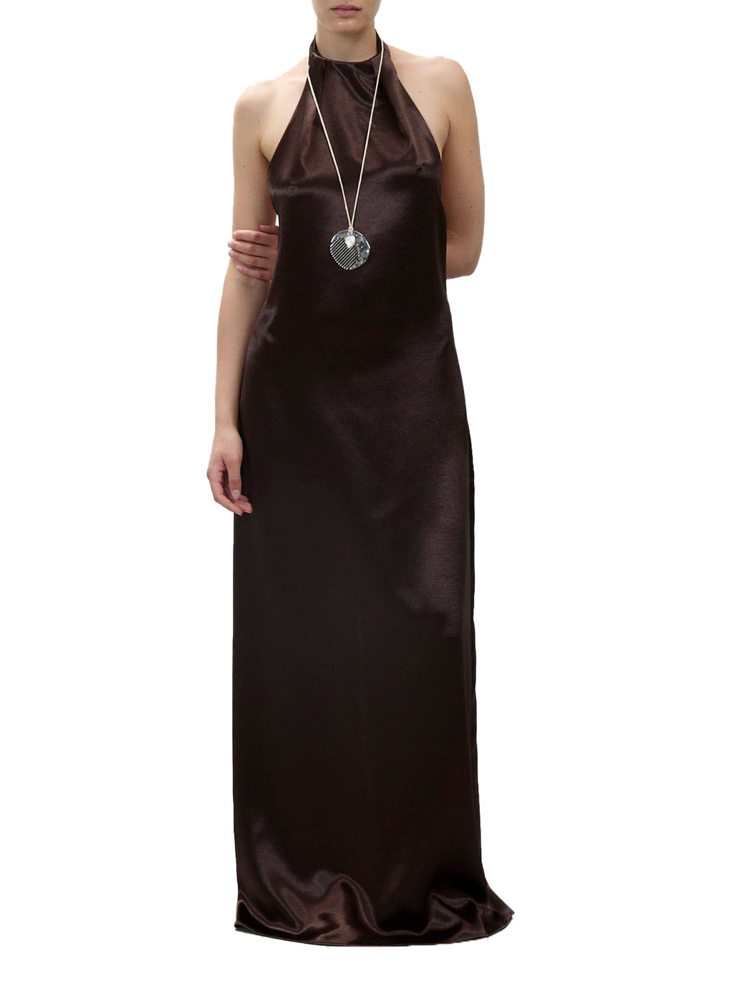 Alysi Abito Shiny Halter lungo Marrone