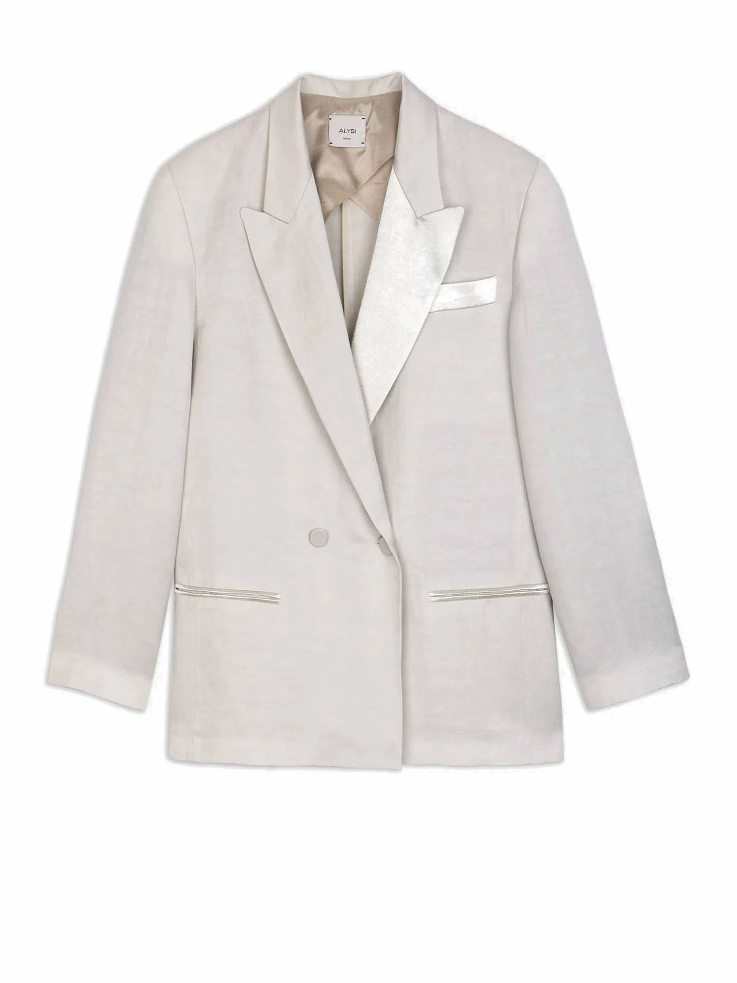 Alysi Blazer in Lino e Cupro a Doppio Petto Bianco