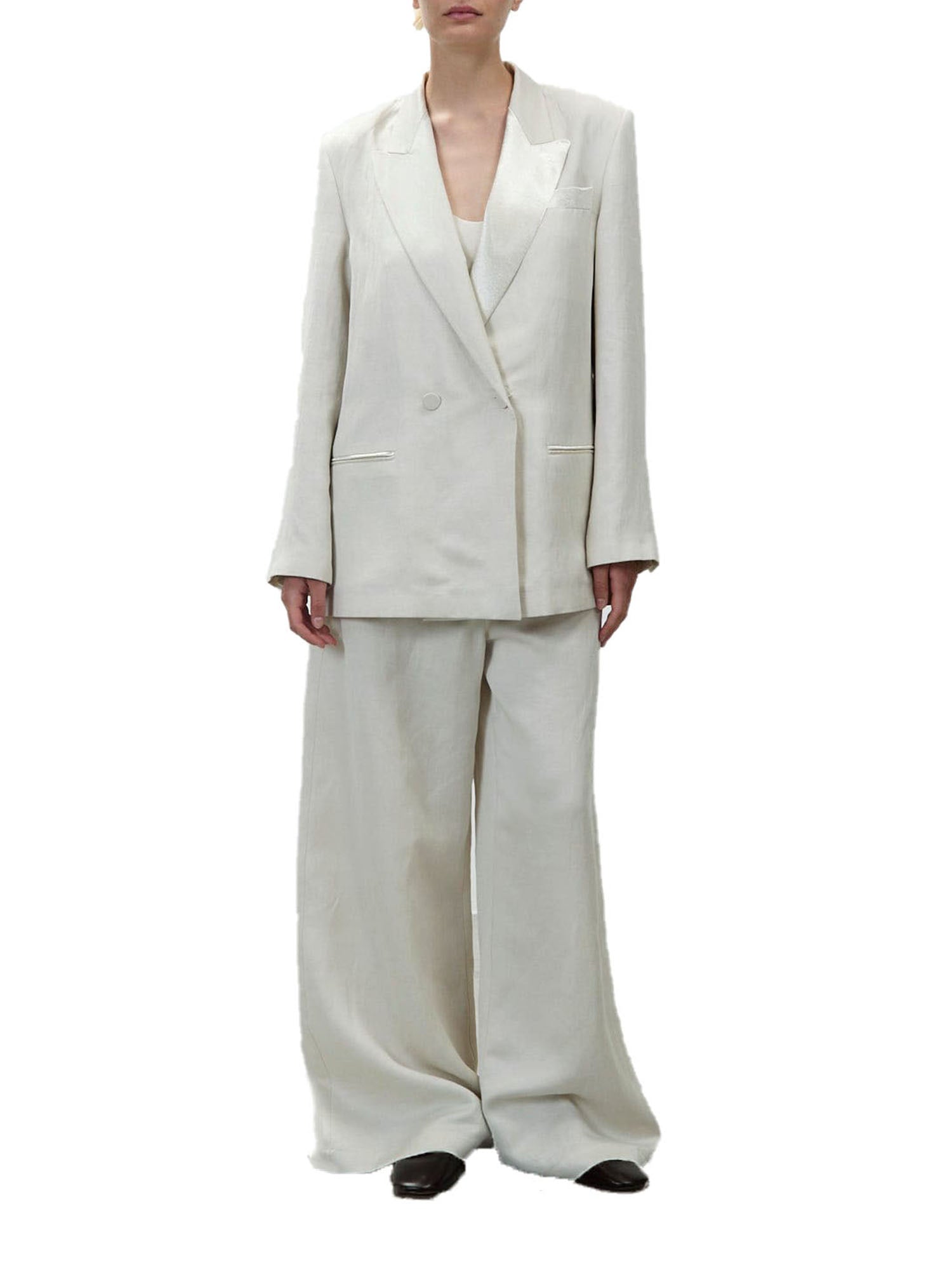 Alysi Blazer in Lino e Cupro a Doppio Petto Bianco