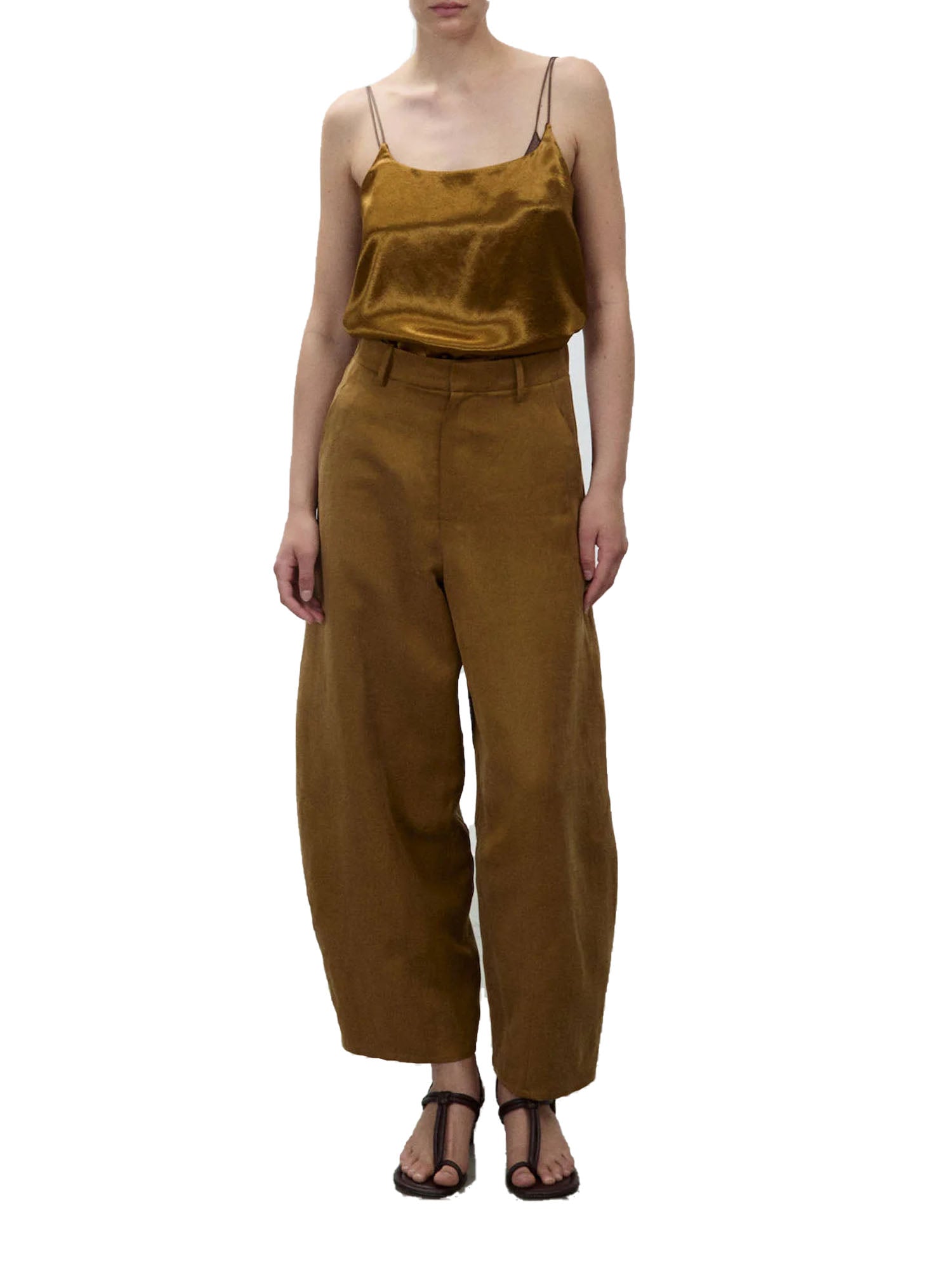 Alysi Pantalone Barrel in lino Giallo