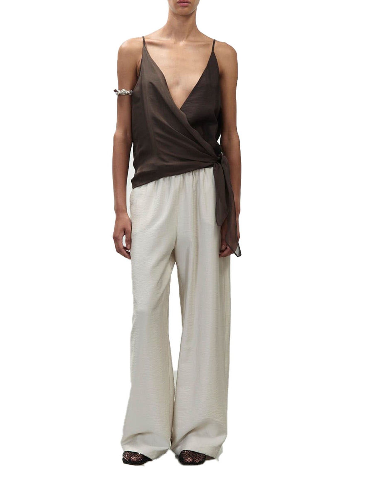 Alysi Top incrociato Chiffon Marrone
