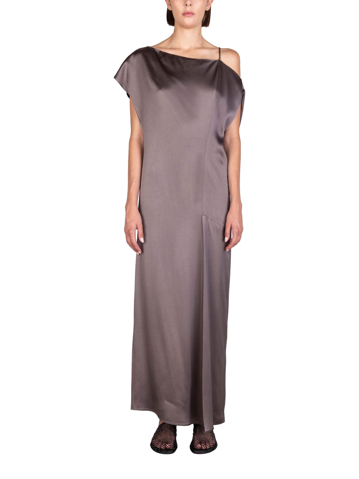 Alysi Abito Liquido Satinato Asimmetrico Marrone