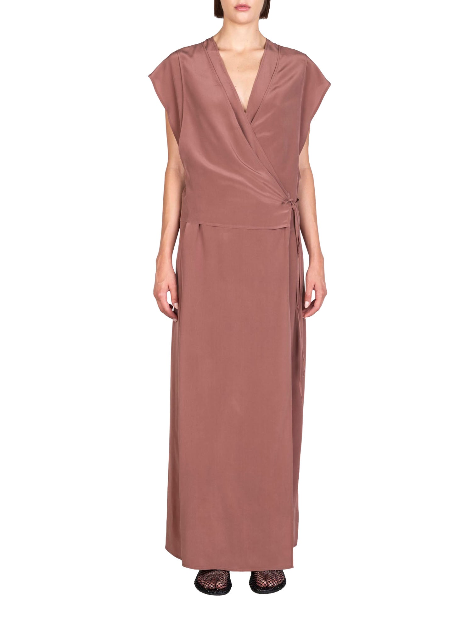 Alysi Abito Seta Mano Sale Lungo Beige