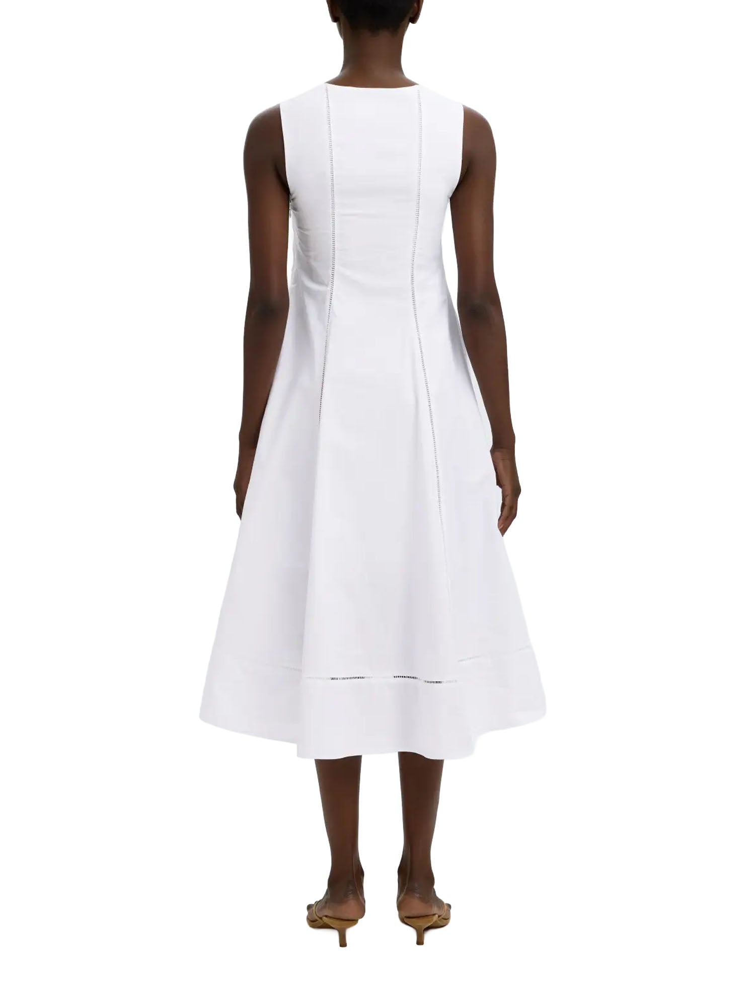 Selected vestito Slfdelia reg sl midi ladder stitch Bianco