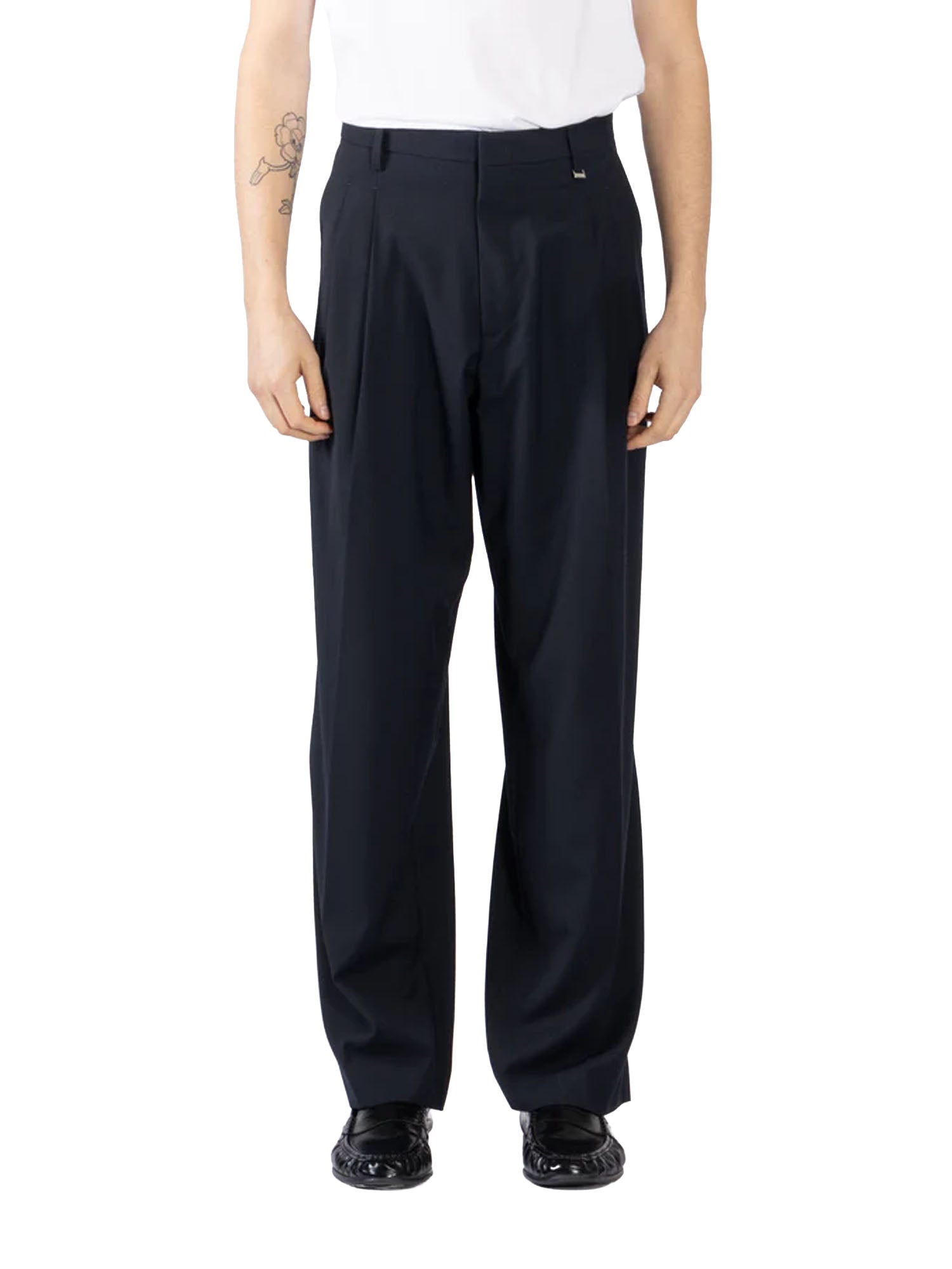 I'm Brian Pantalone fondo ampio con pinces Blu