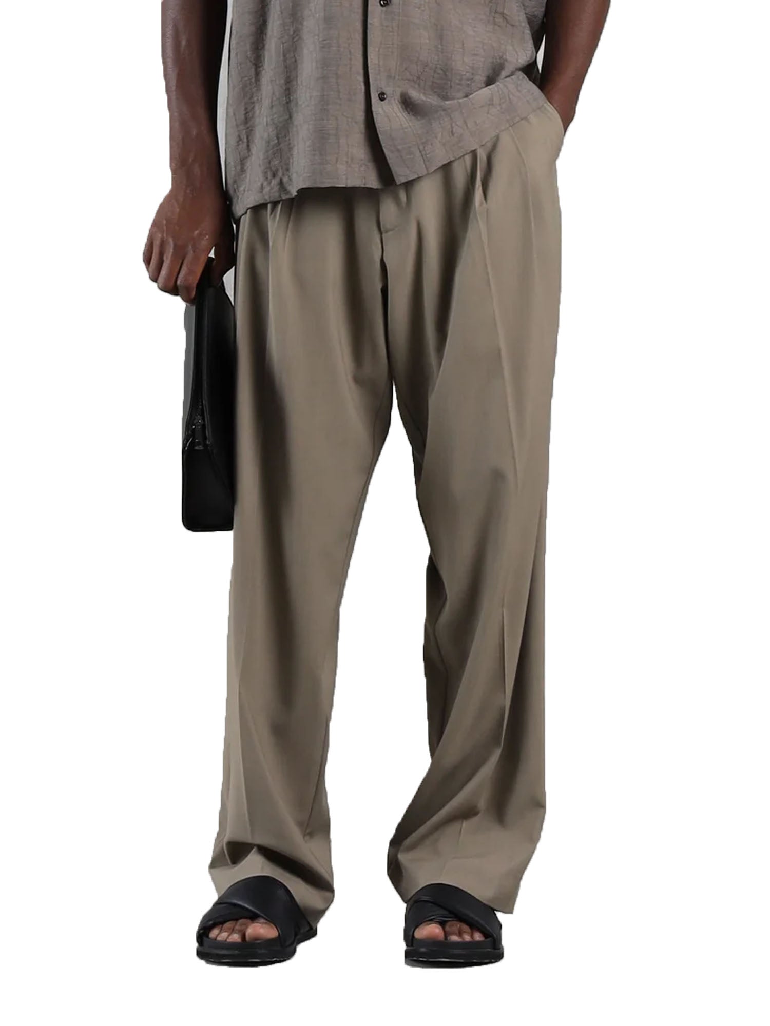 I'm Brian Pantalone fondo ampio con pinces Marrone