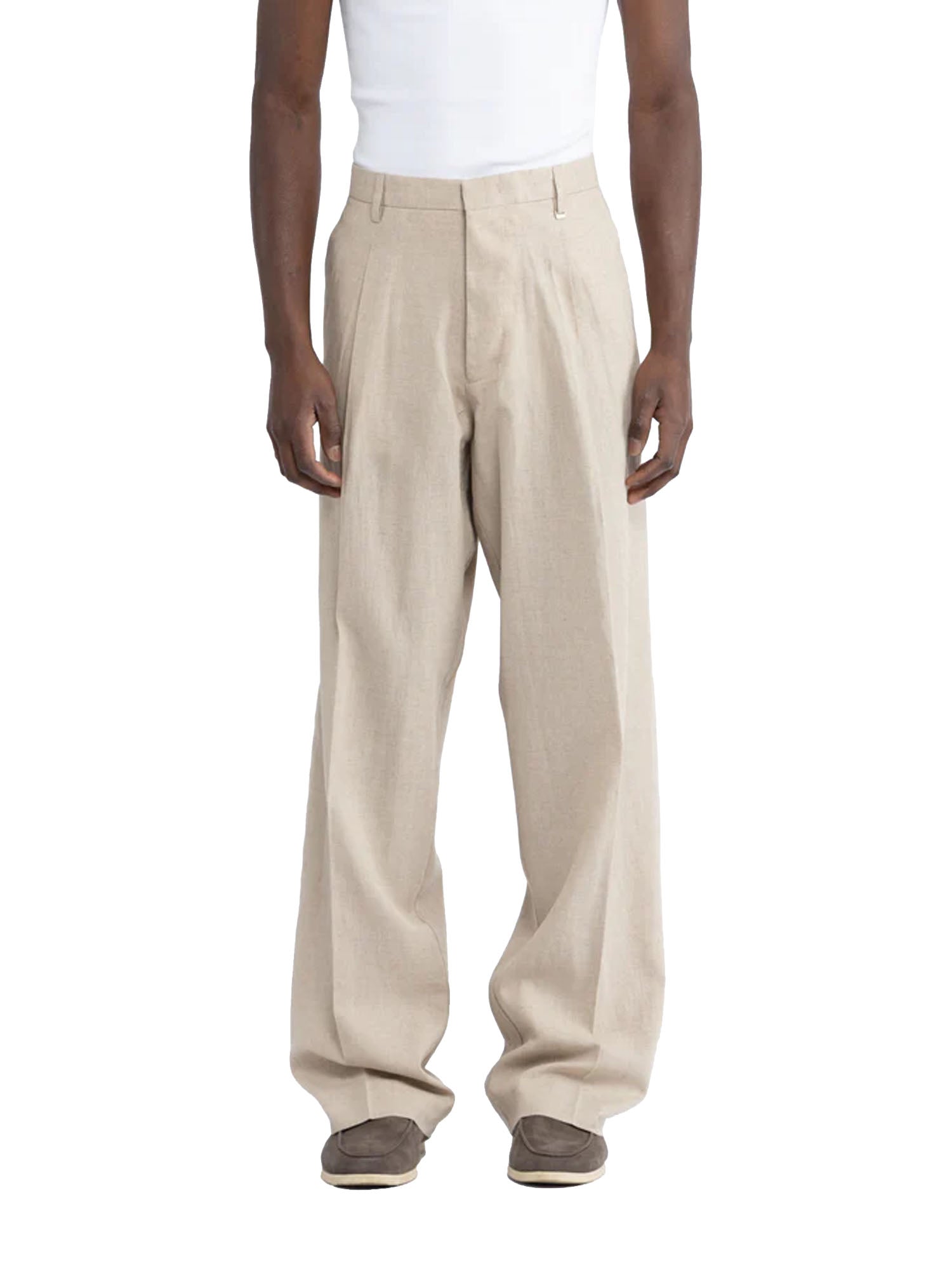 I'm Brian Pantalone gamba ampia in lino Beige