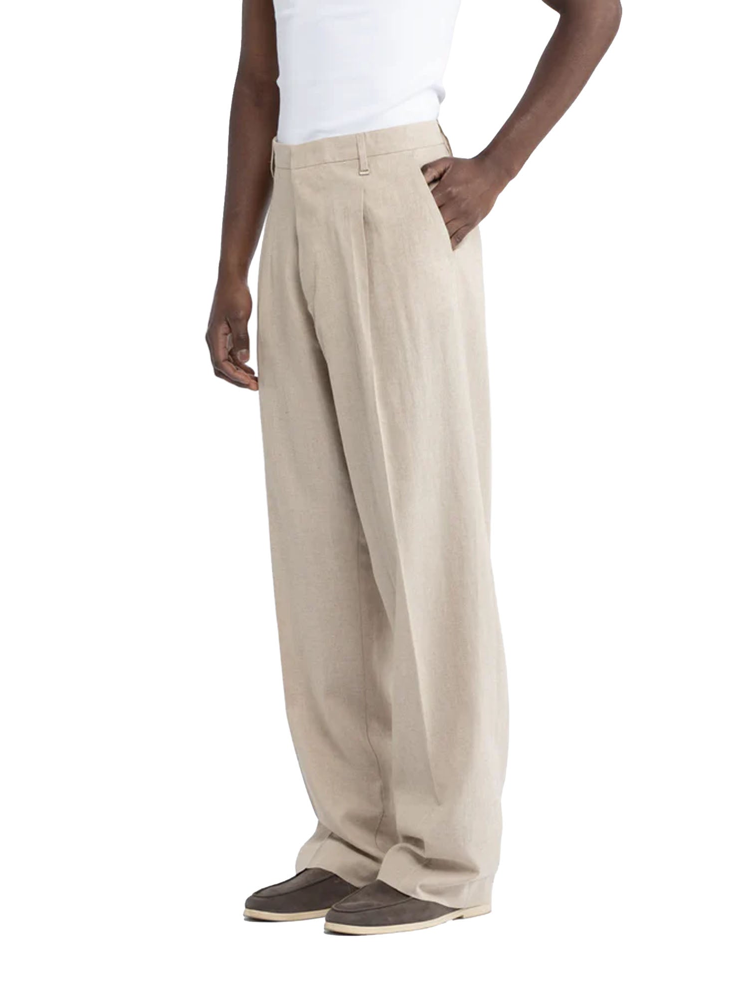 I'm Brian Pantalone gamba ampia in lino Beige