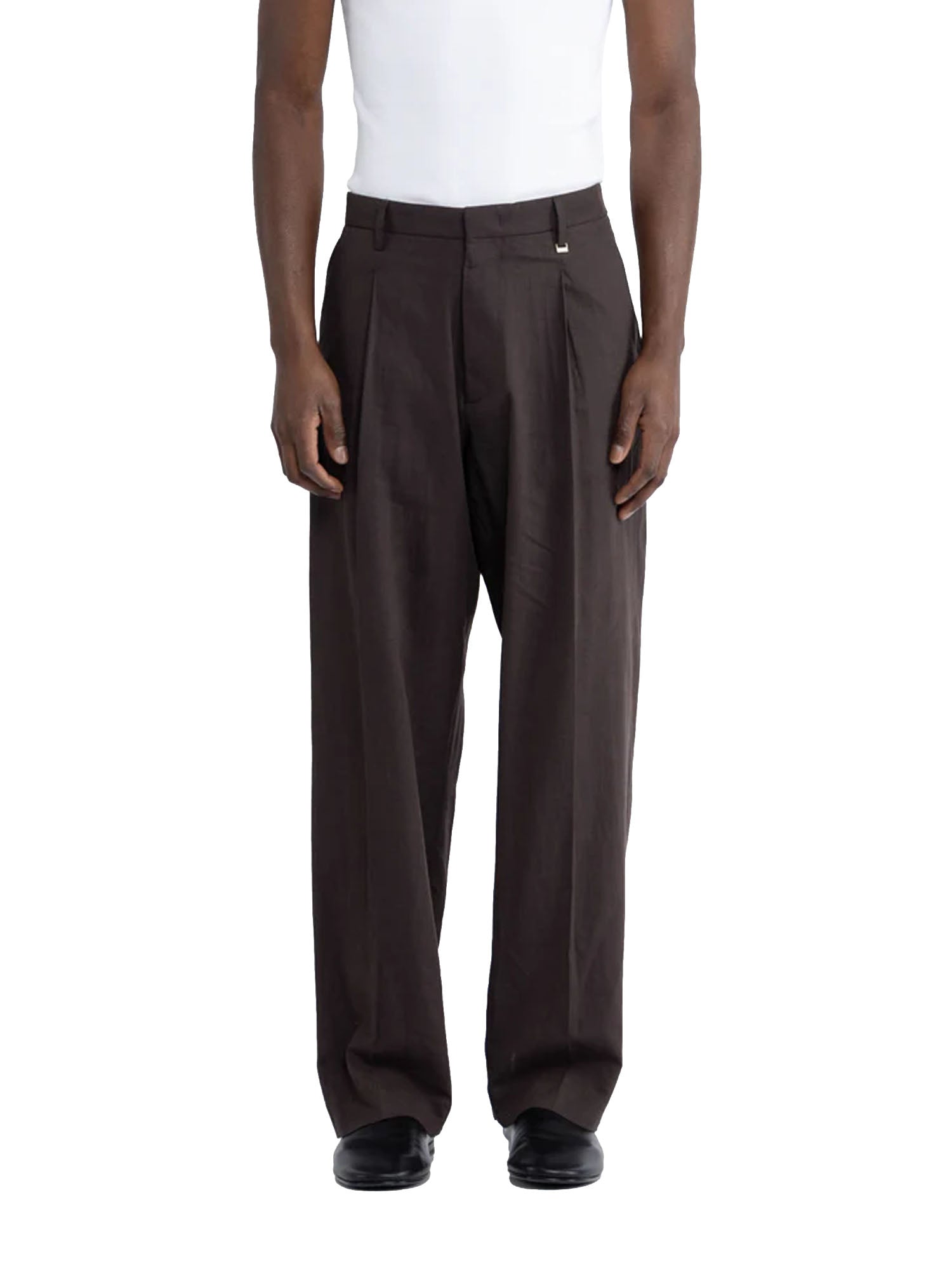 I'm Brian Pantalone gamba ampia in lino Marrone