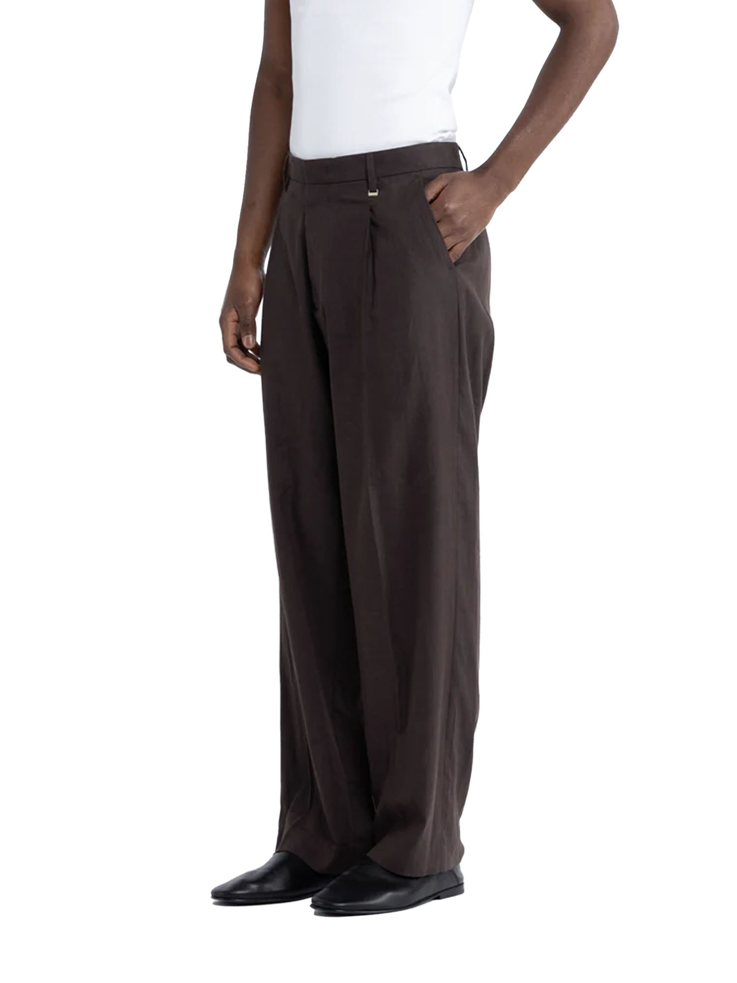 I'm Brian Pantalone gamba ampia in lino Marrone