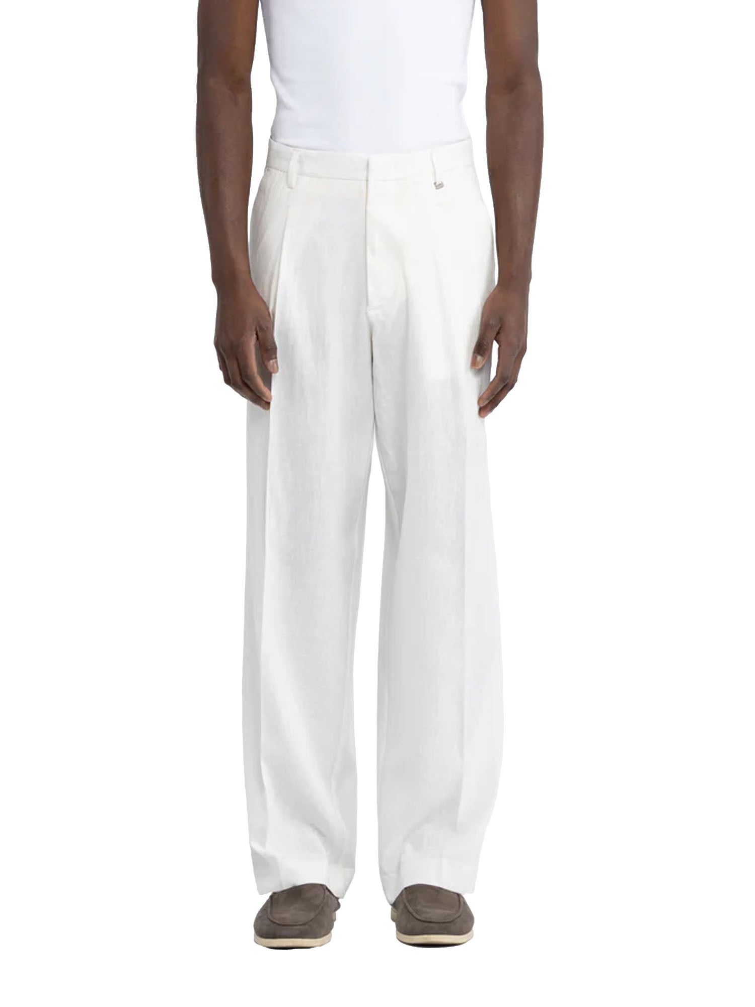 I'm Brian Pantalone gamba ampia in lino Bianco