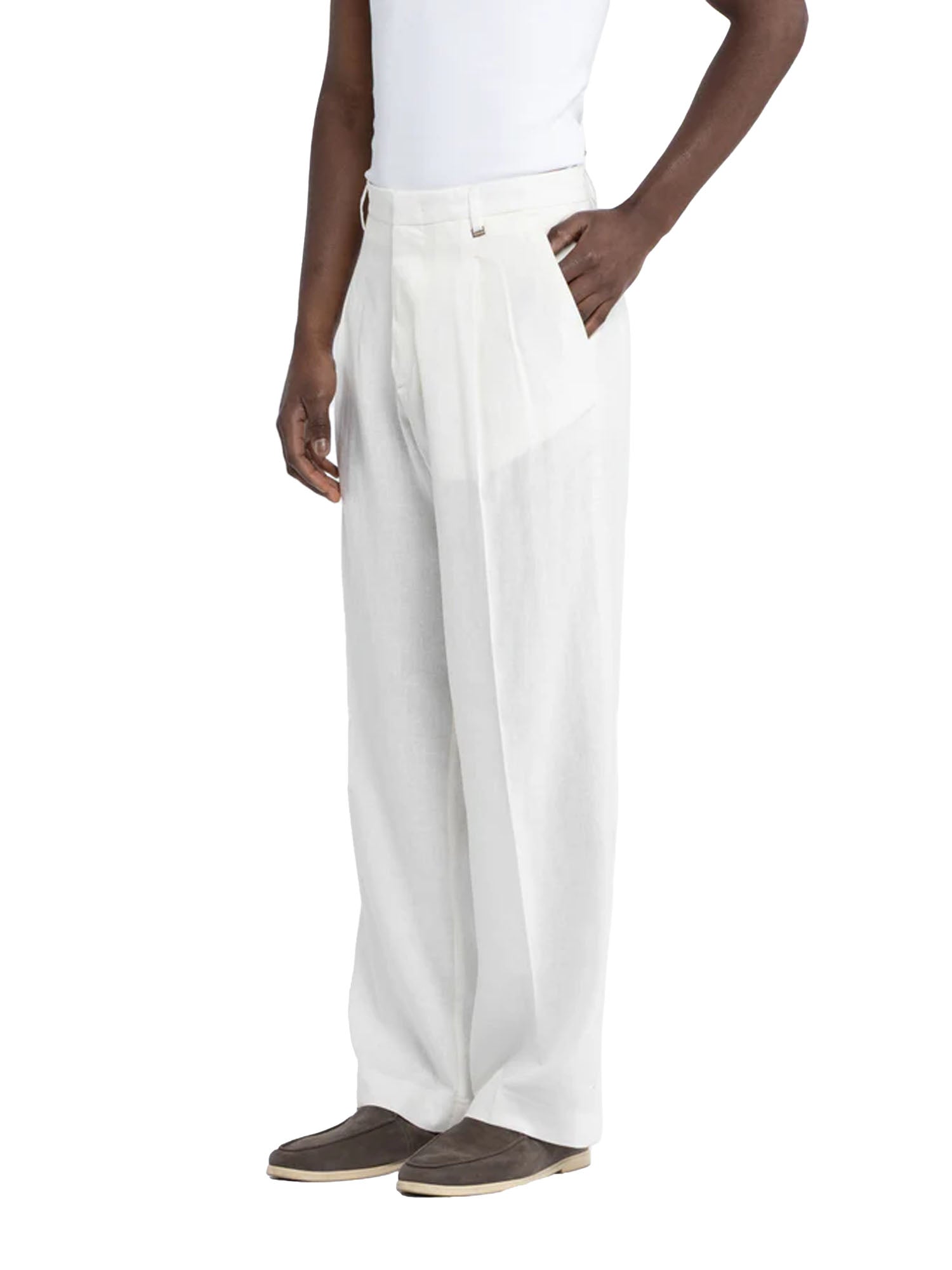 I'm Brian Pantalone gamba ampia in lino Bianco