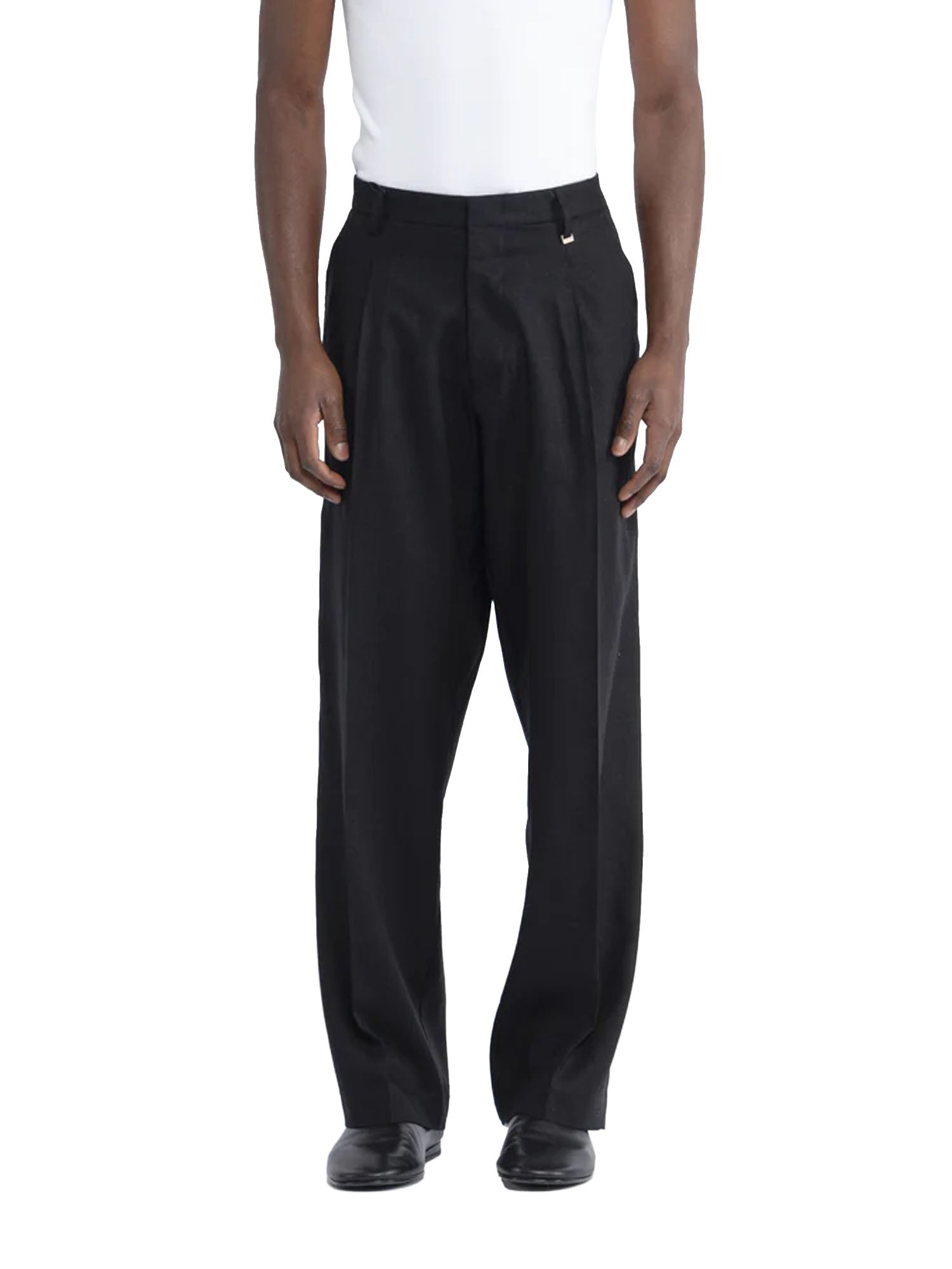 I'm Brian Pantalone gamba ampia in lino Nero