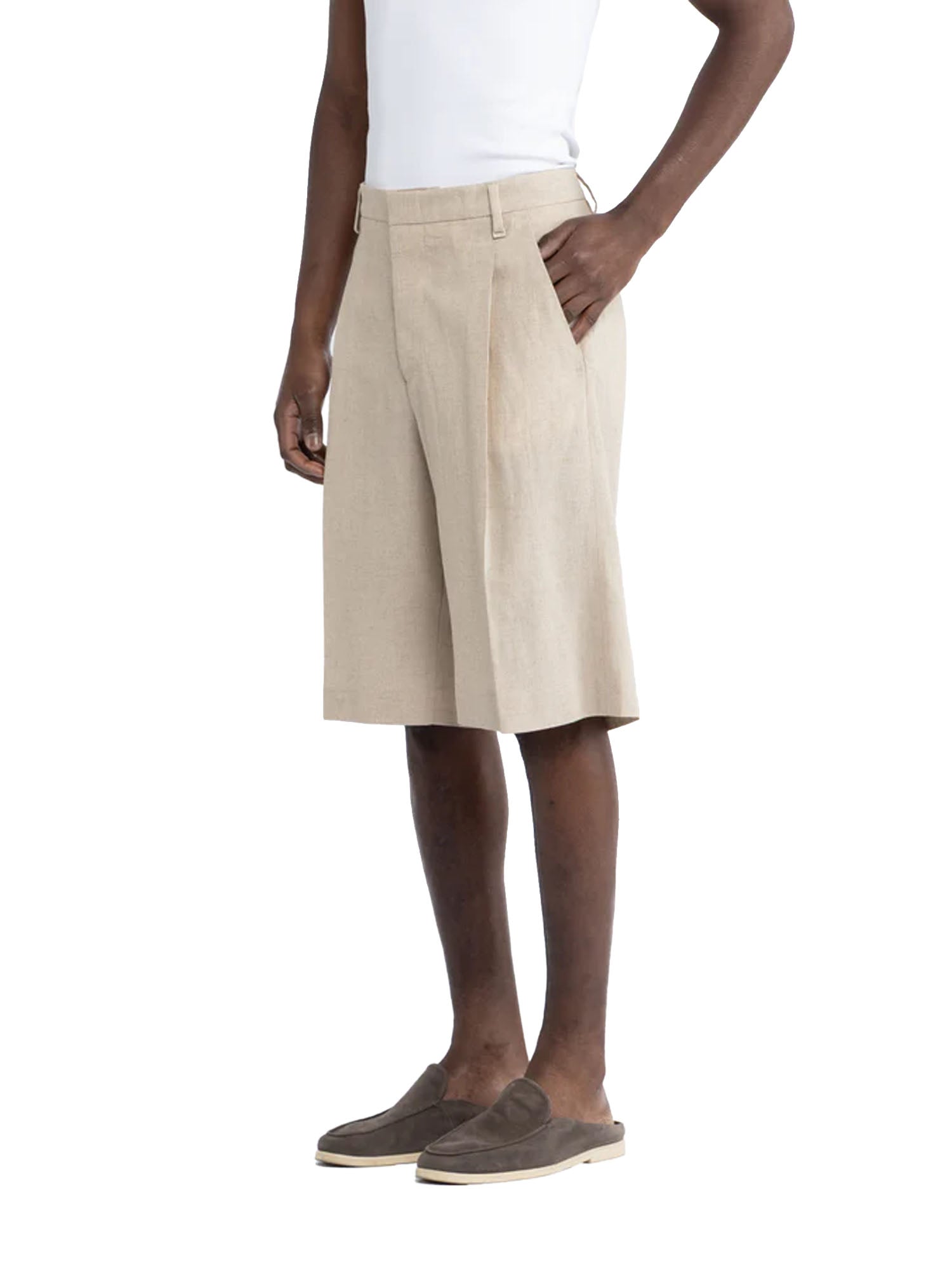 I'm Brian Bermuda con pinces in lino Beige