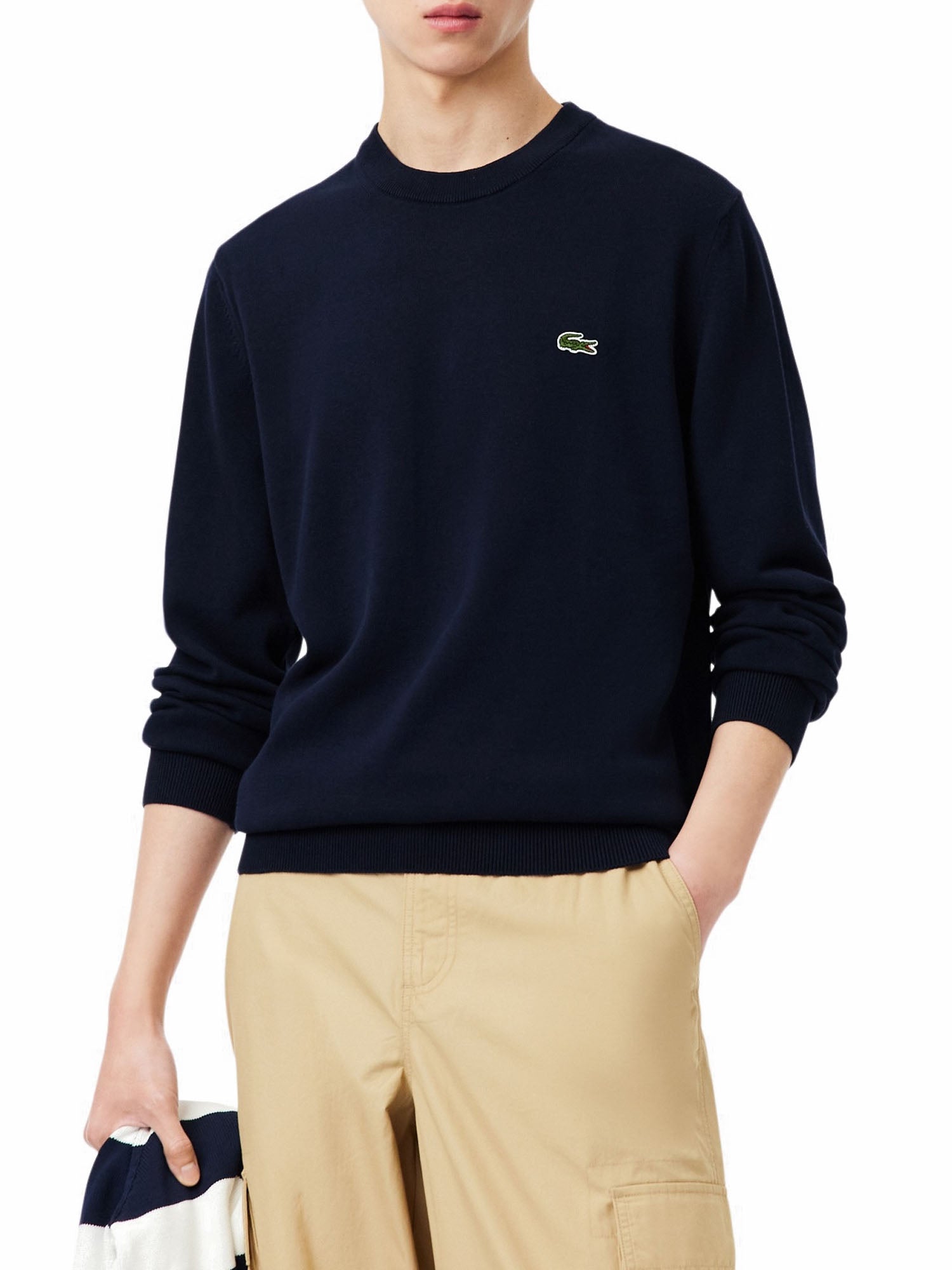 Lacoste Pullover Girocollo Monocromatico In Cotone Blu