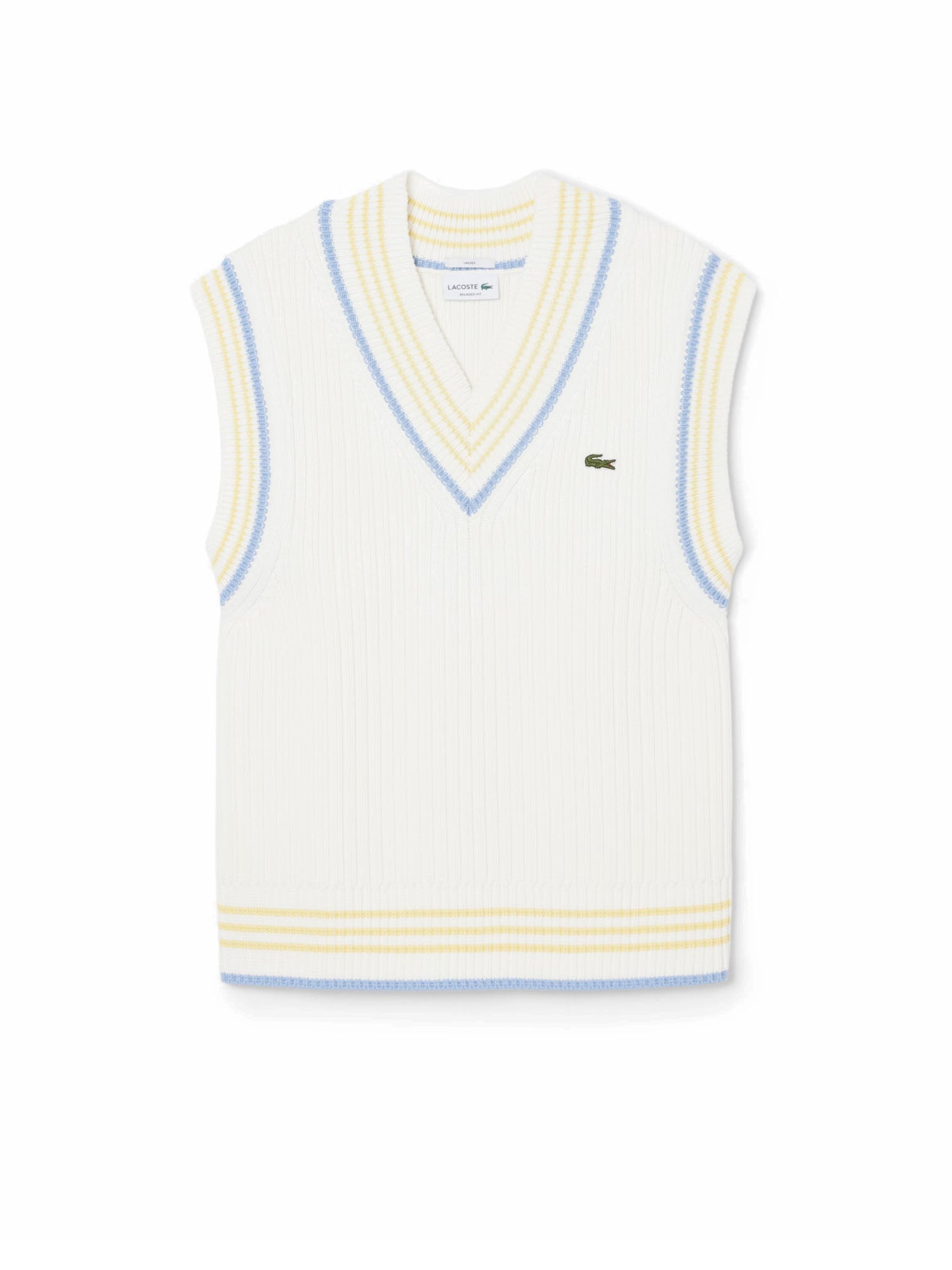 Lacoste Maglione in maglia di cotone a coste a righe Panna