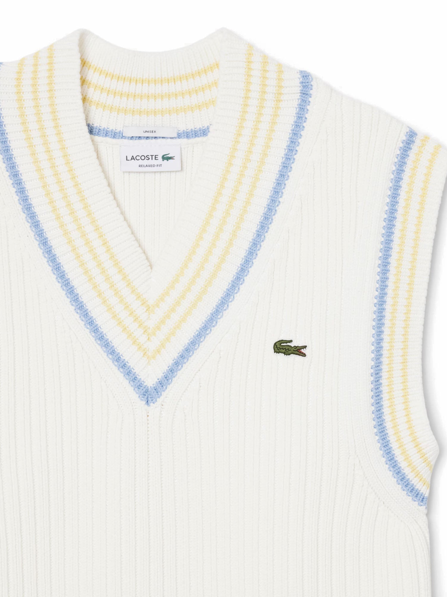 Lacoste Maglione in maglia di cotone a coste a righe Bianco