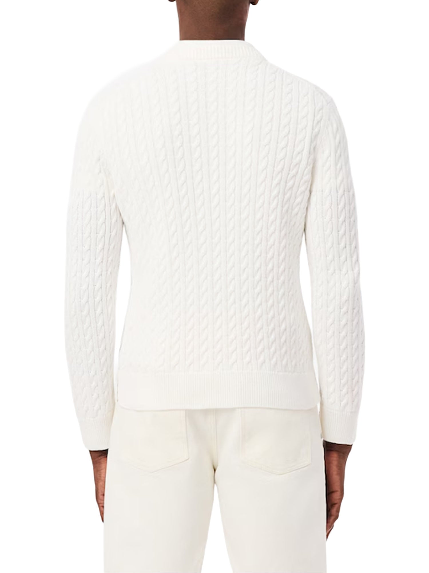 Lacoste Pullover di cotone in maglia a trecce Bianco