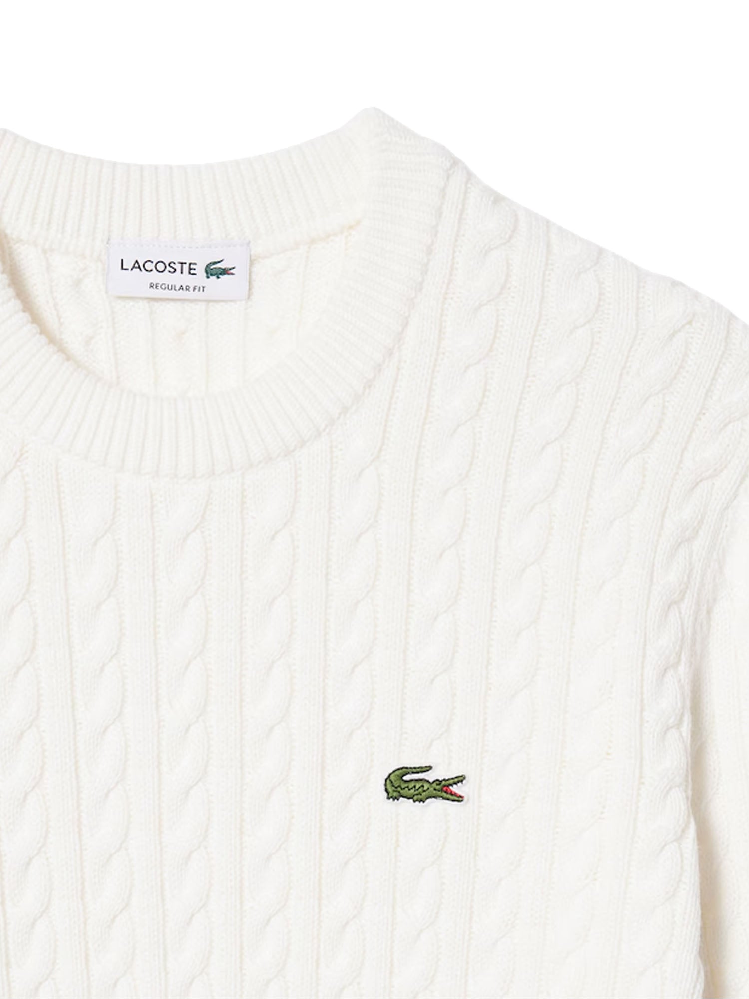 Lacoste Pullover di cotone in maglia a trecce Bianco