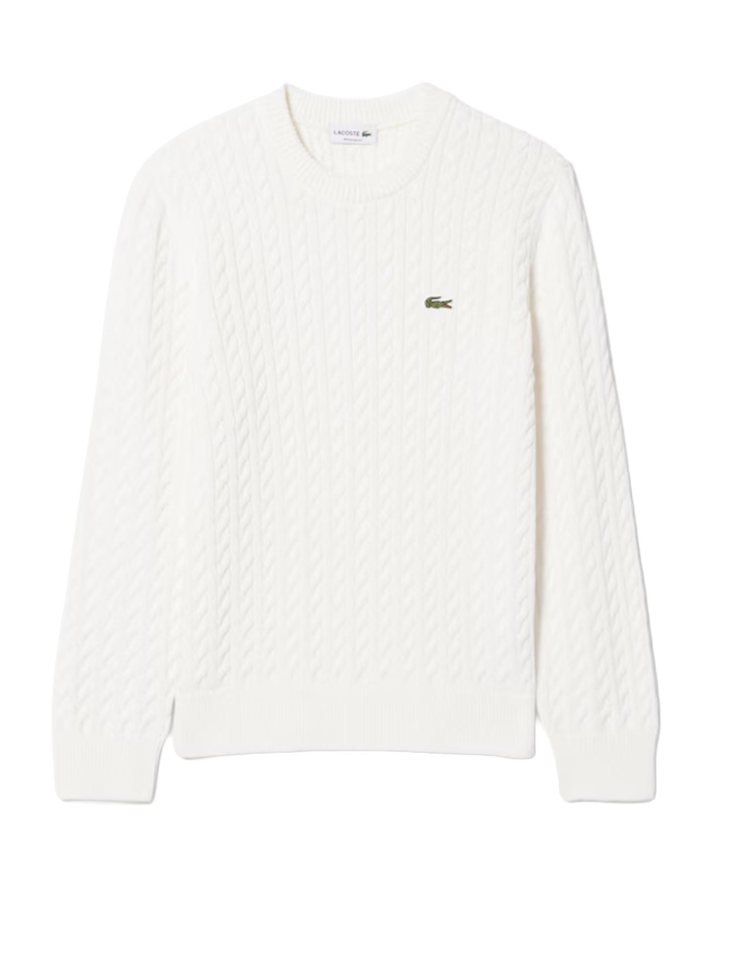 Lacoste Pullover di cotone in maglia a trecce Bianco