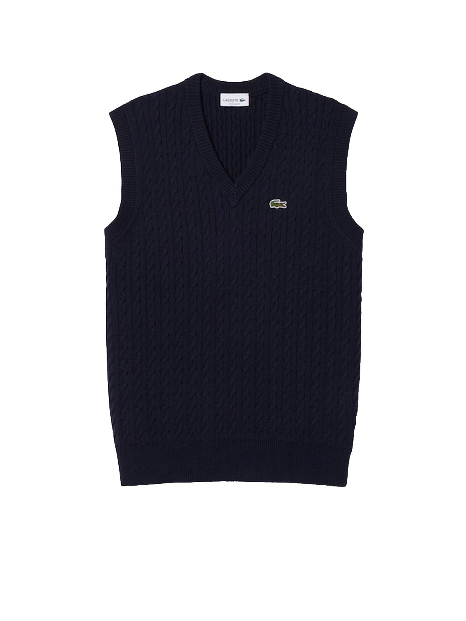 Lacoste Gilet in maglia di cotone a trecce Blu