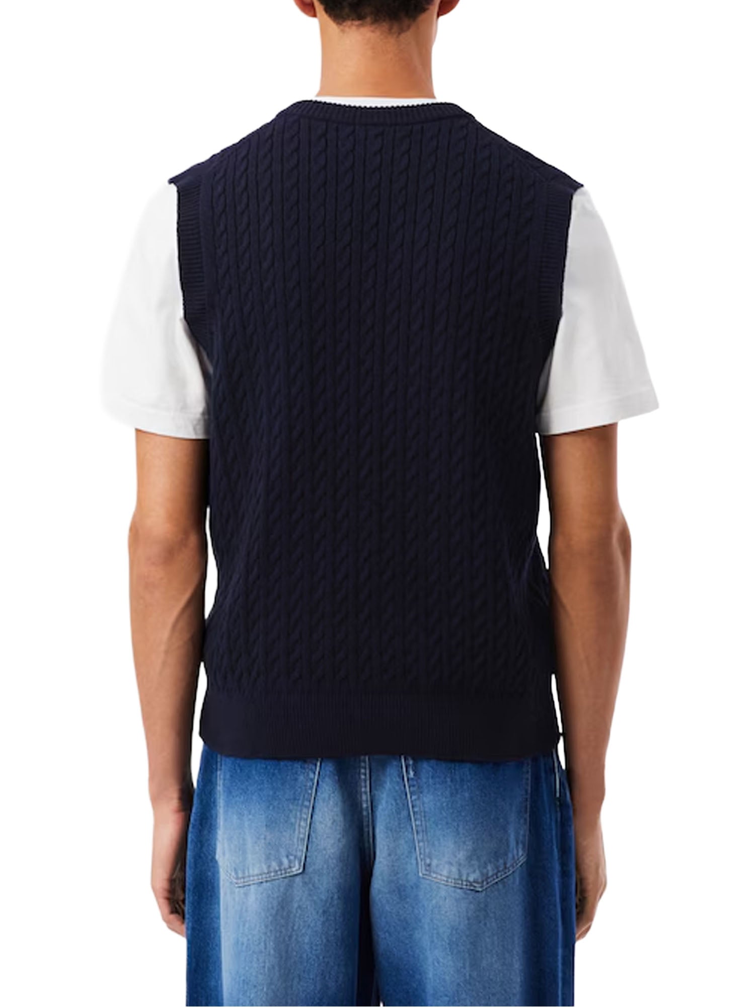 Lacoste Gilet in maglia di cotone a trecce Blu
