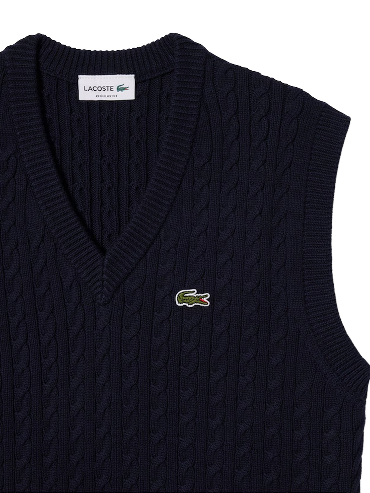 Lacoste Gilet in maglia di cotone a trecce Blu