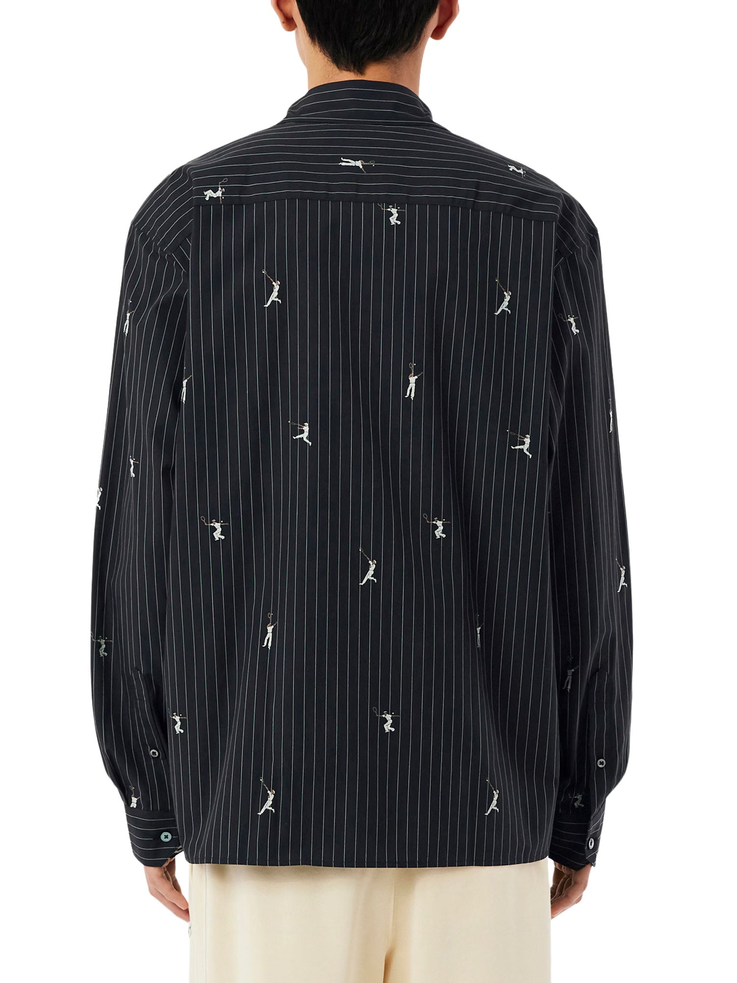 Lacoste Camicia in cotone ricamato relaxed fit Nero