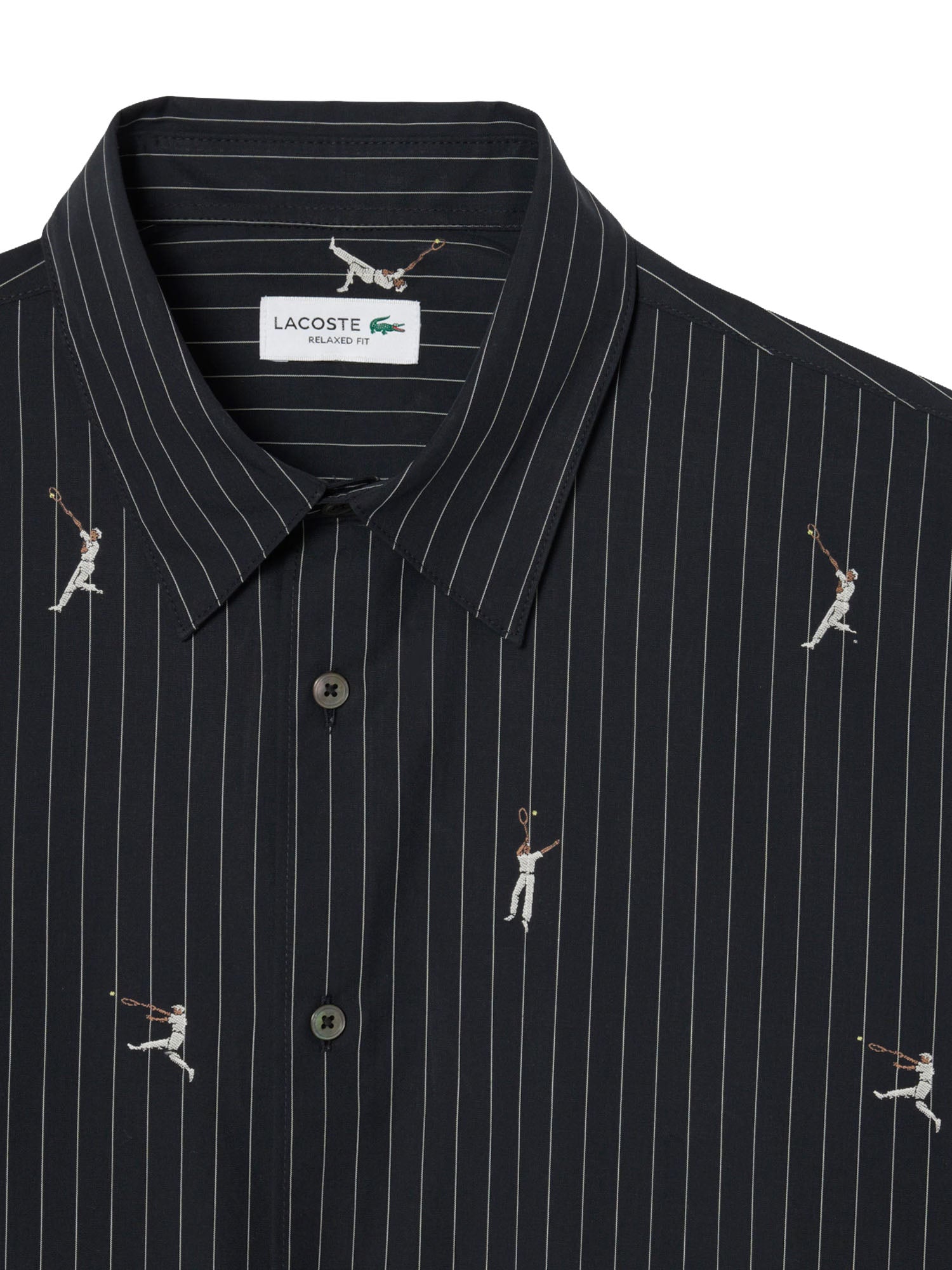 Lacoste Camicia in cotone ricamato relaxed fit Nero
