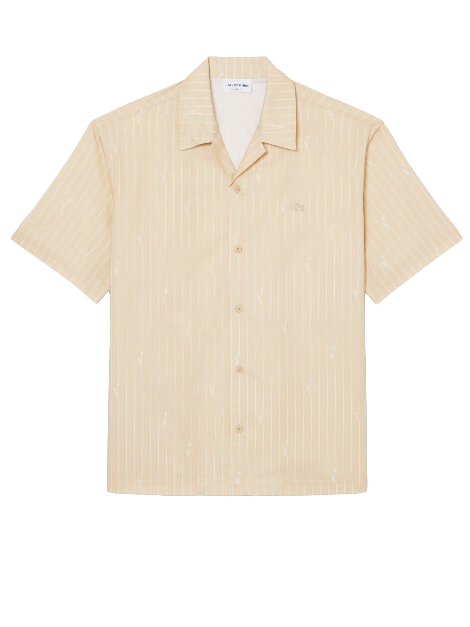 Lacoste Camicia in twill stampata relaxed fit Beige