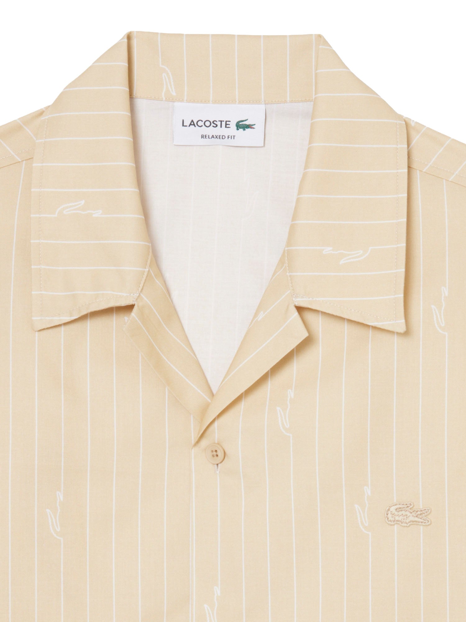 Lacoste Camicia in twill stampata relaxed fit Beige