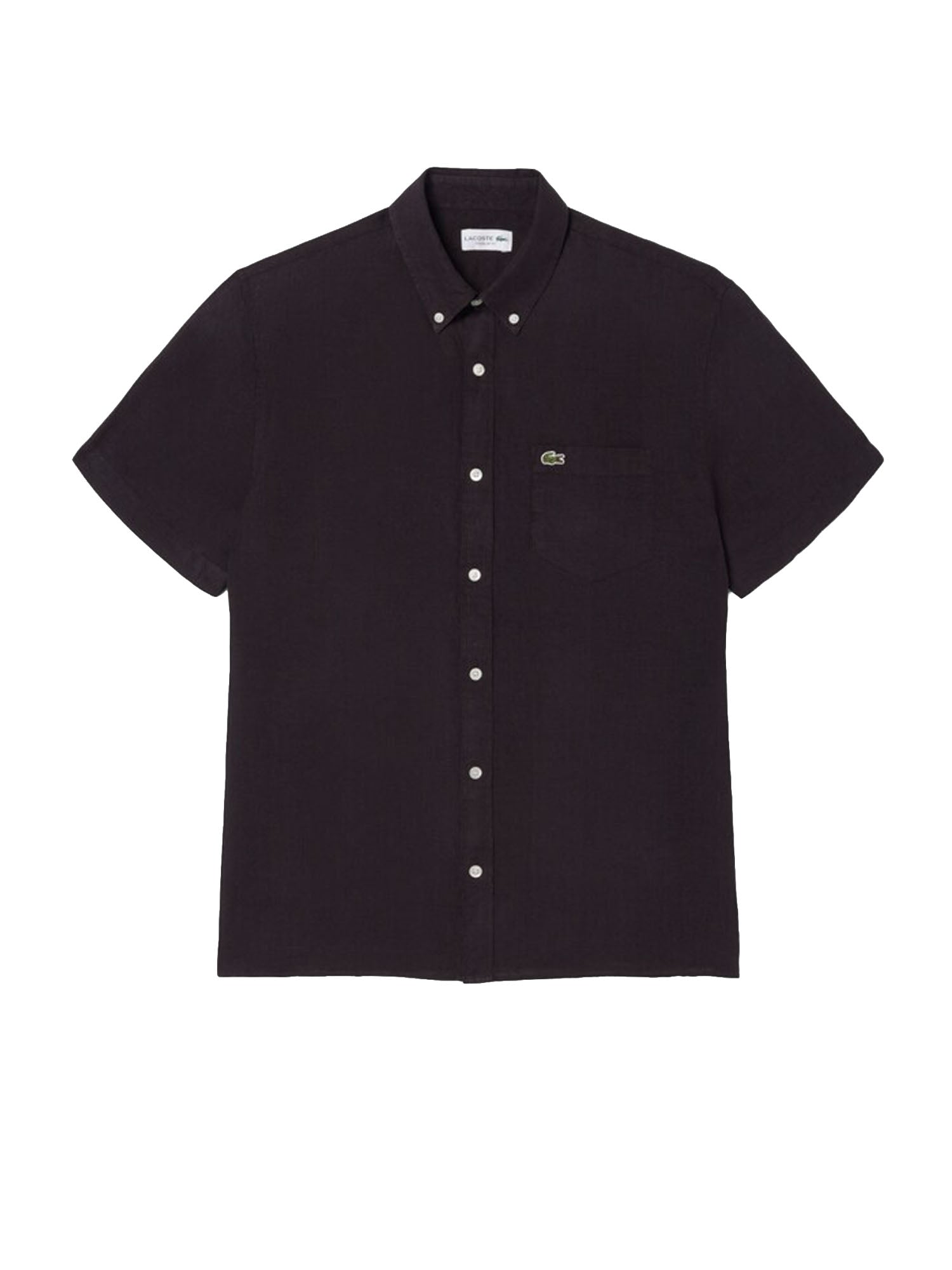 Lacoste Camicia di lino a maniche corte Marrone