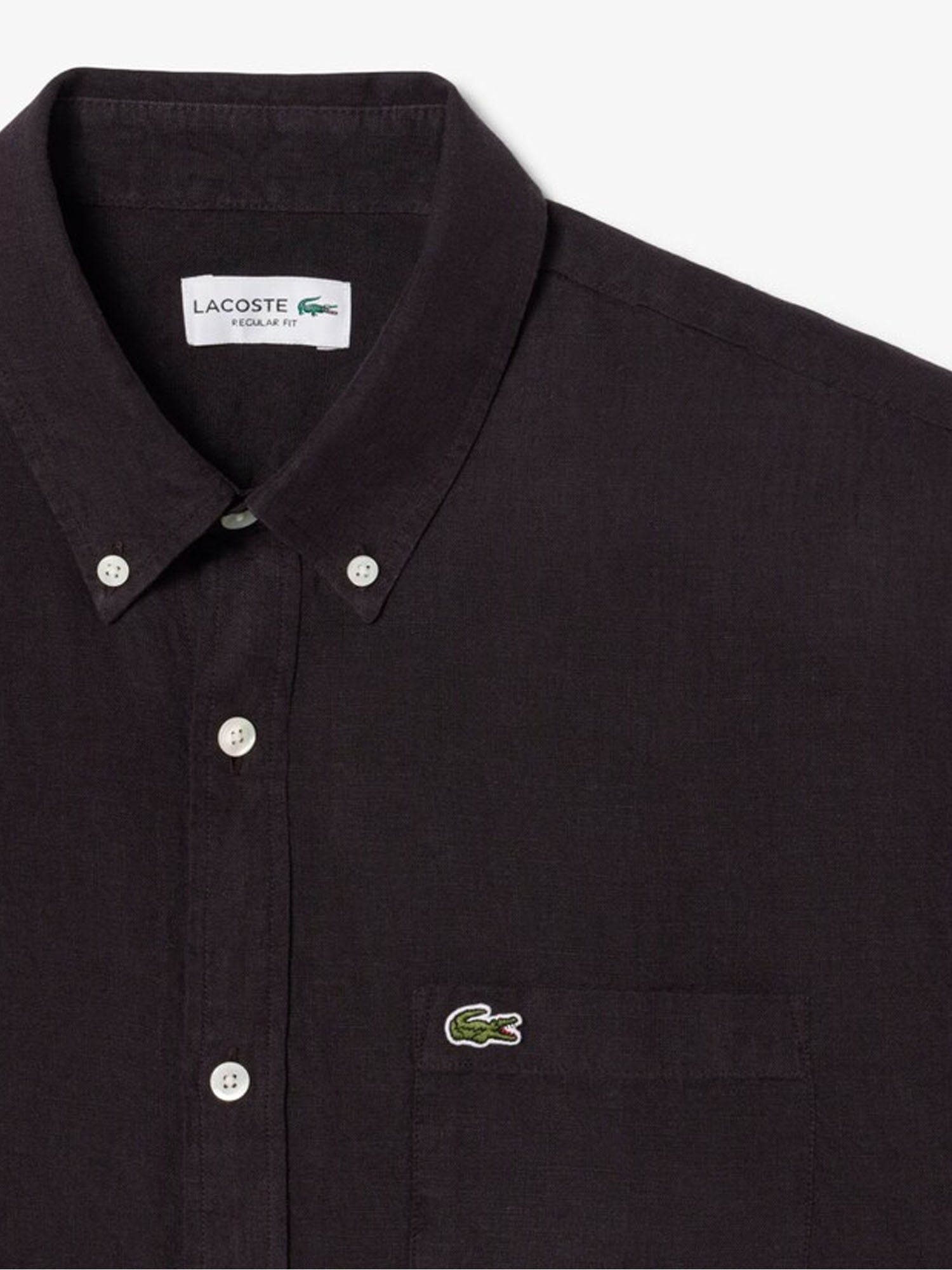 Lacoste Camicia di lino a maniche corte Marrone
