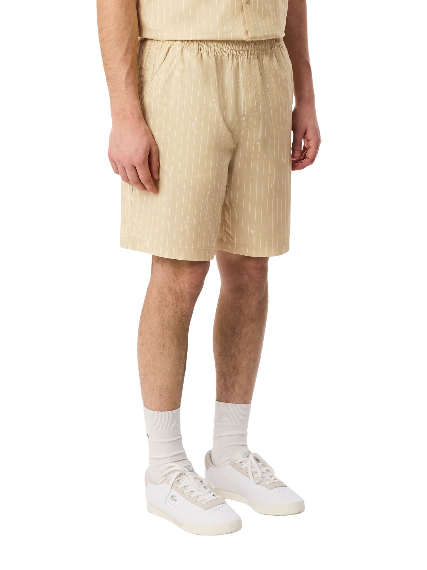 Lacoste Shorts in cotone a righe stampa coccodrillo Beige