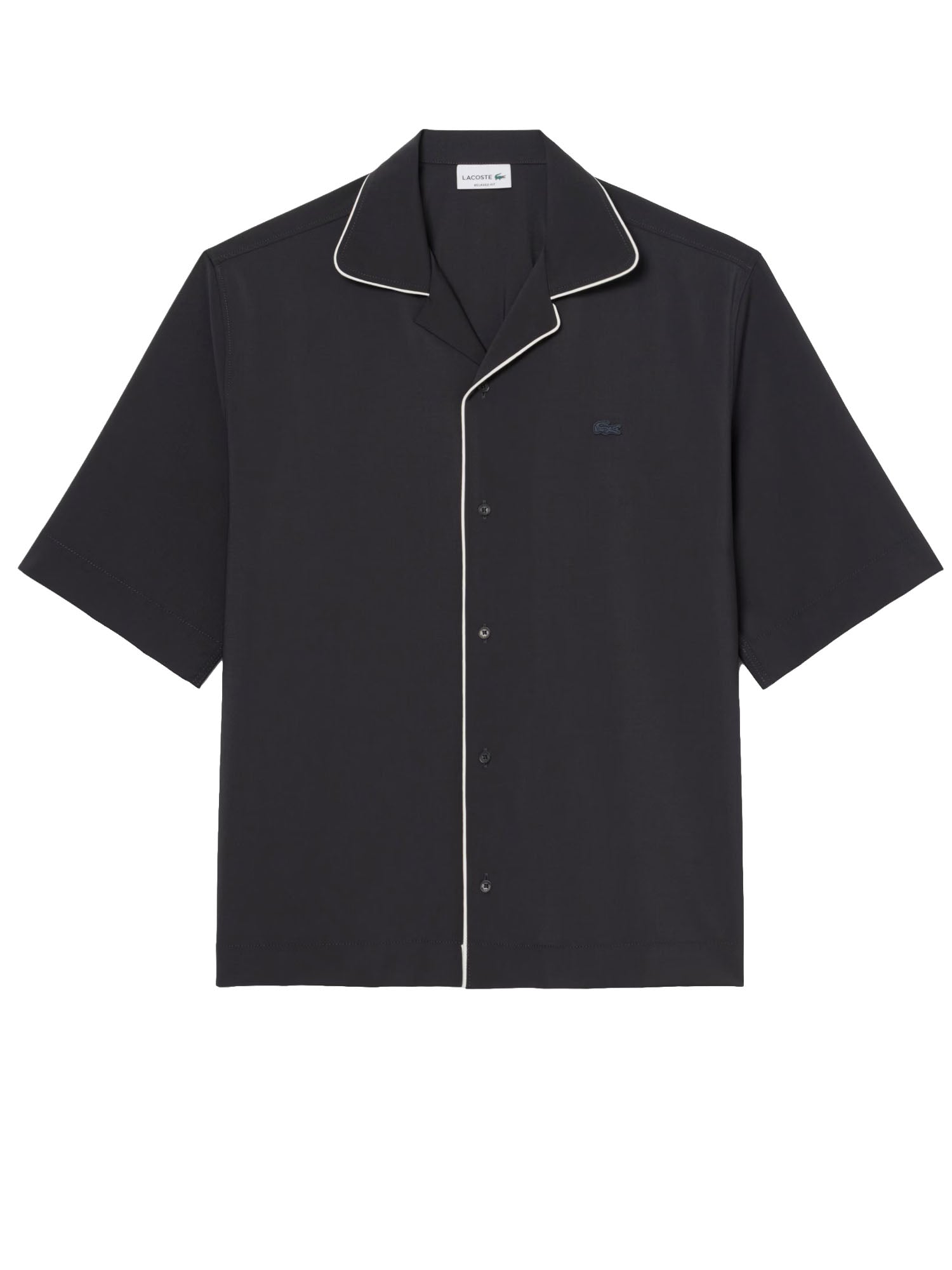 Lacoste Camicia in lana a maniche corte relaxed fit Grigio
