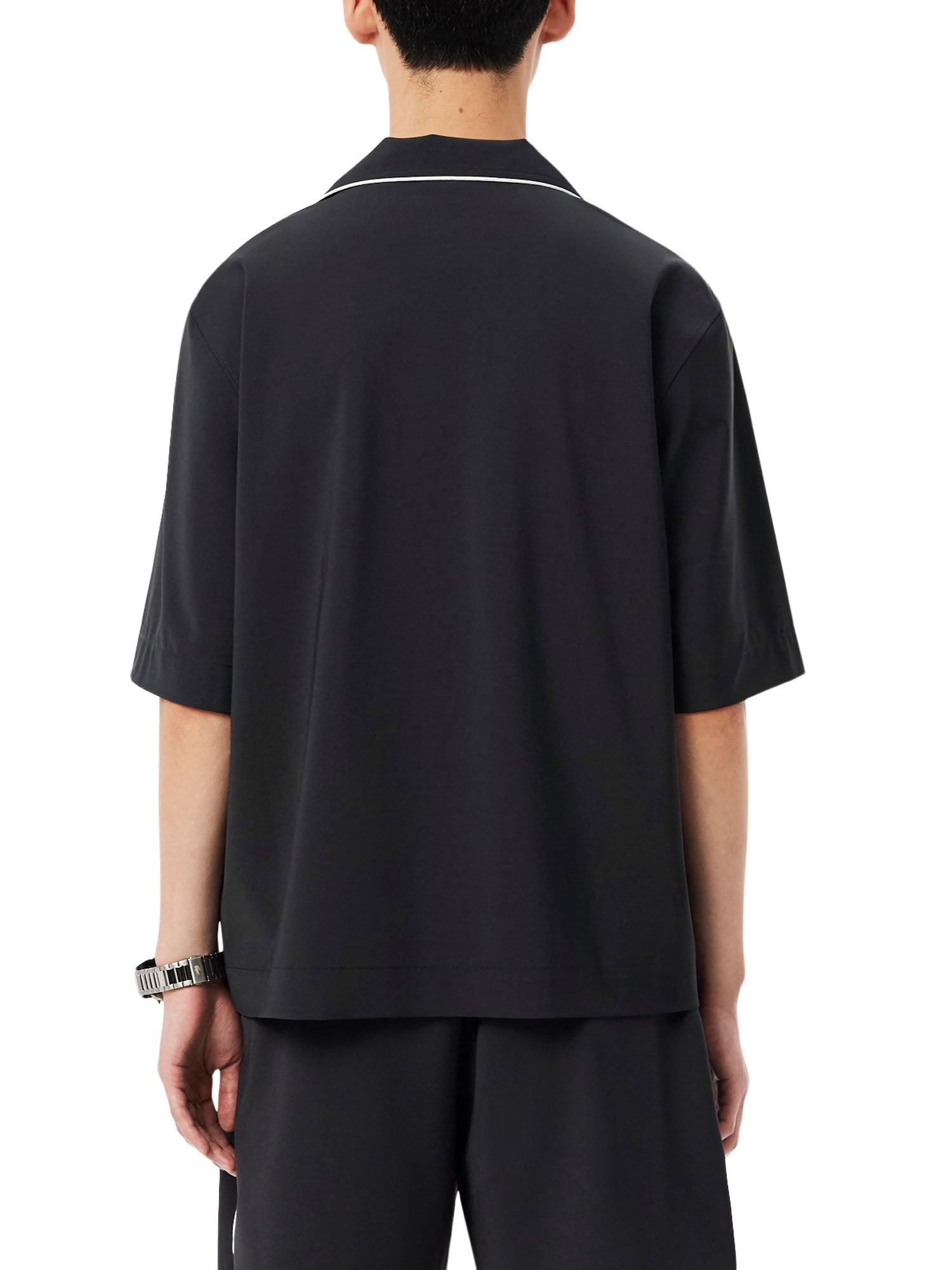 Lacoste Camicia in lana a maniche corte relaxed fit Grigio