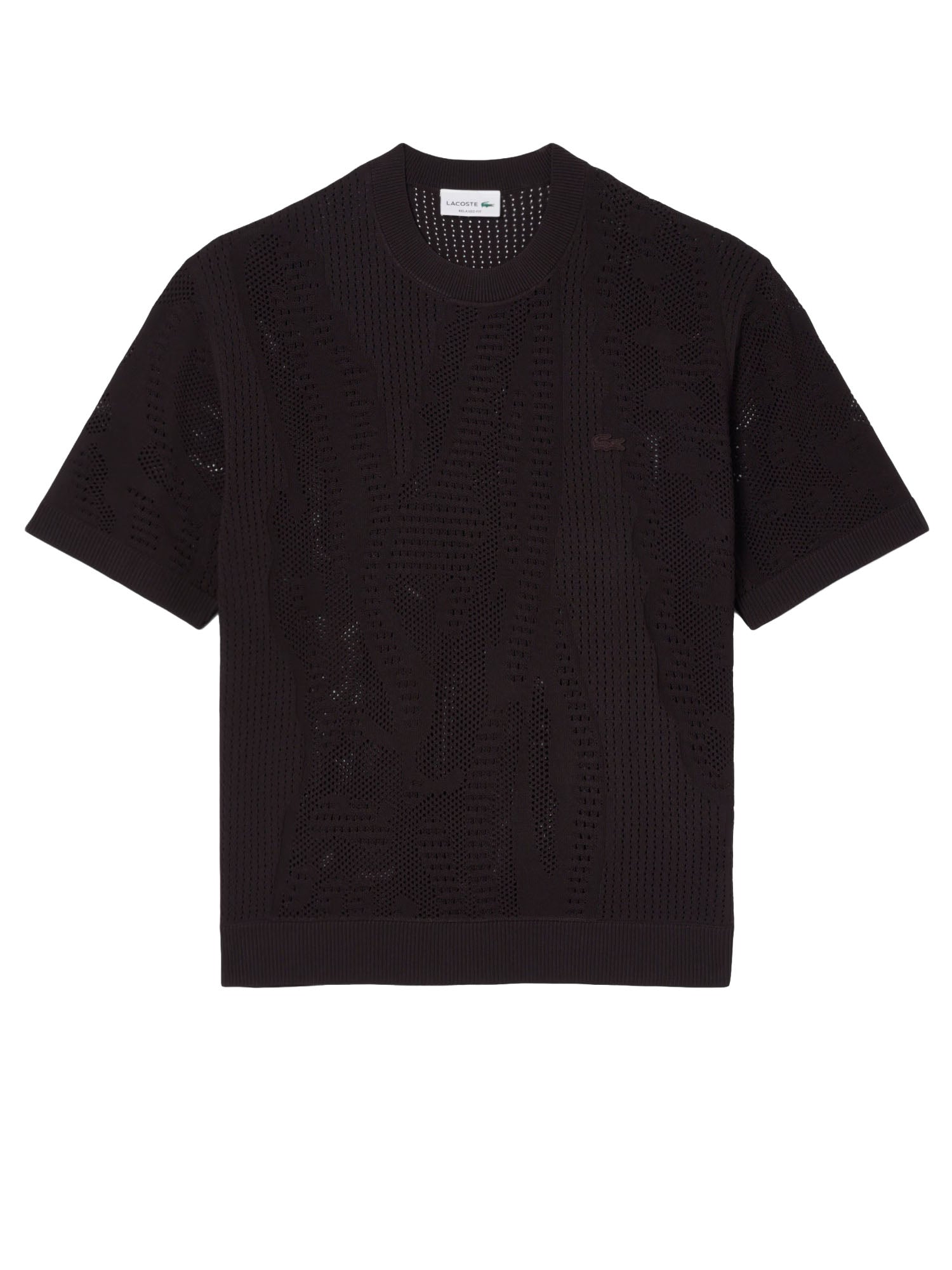 Lacoste Maglione stampato a maniche corte relaxed fit Marrone